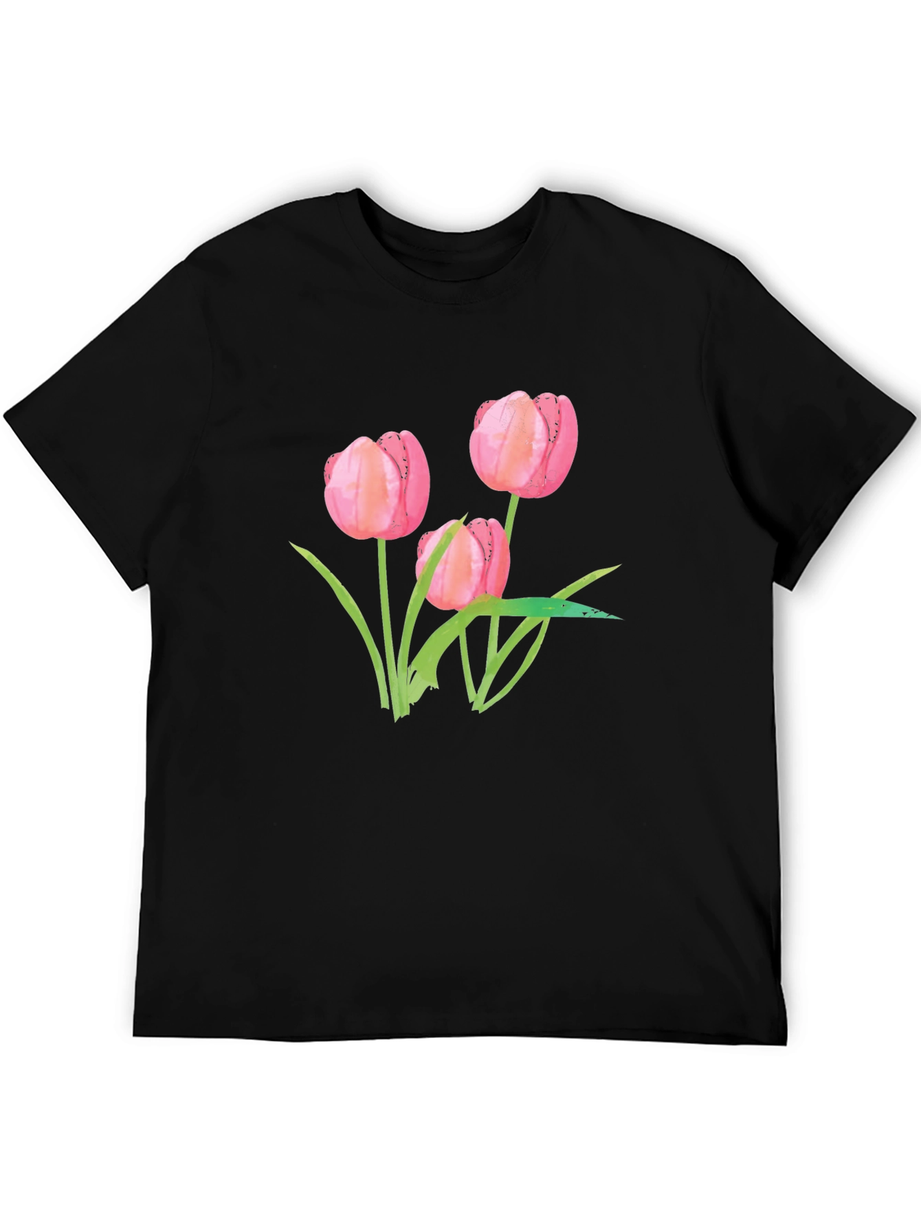 Floral Tulip Graphic Tee - Stylish Black T-Shirt