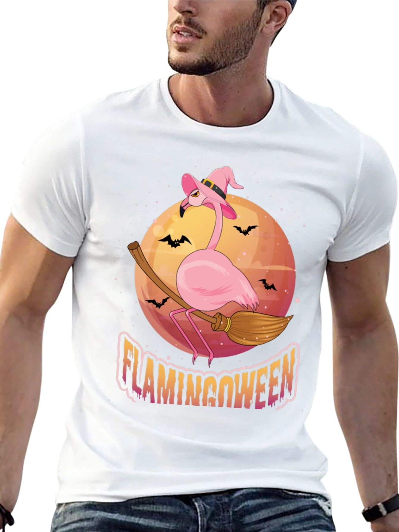 Flamingoween Halloween T-Shirt - Pink Flamingo Witch Tee