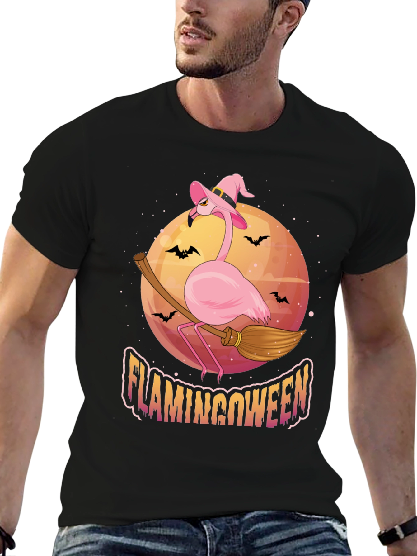 Flamingoween Halloween T-Shirt - Pink Flamingo Witch Tee