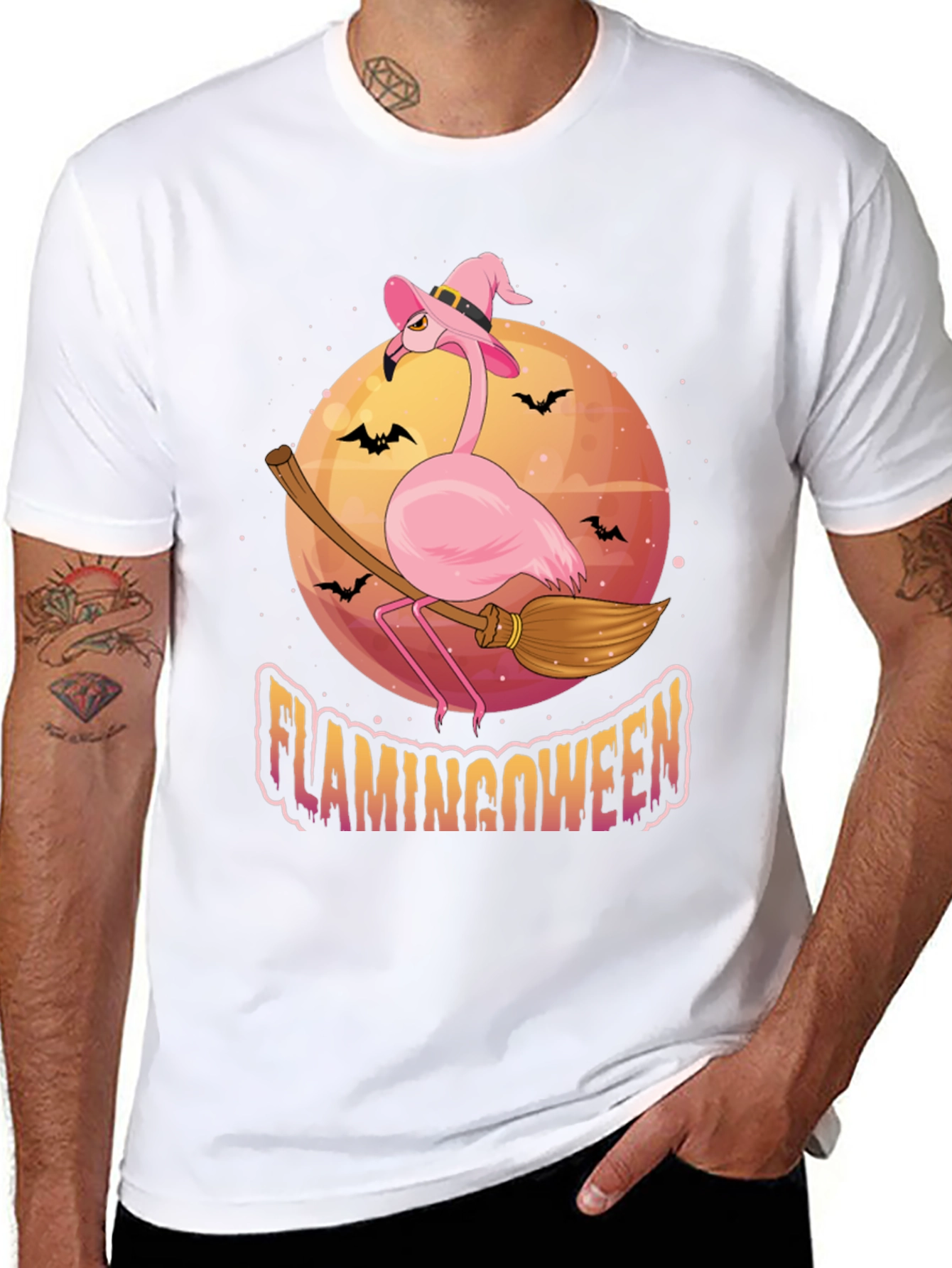 Flamingoween Halloween T-Shirt - Pink Flamingo Witch Tee