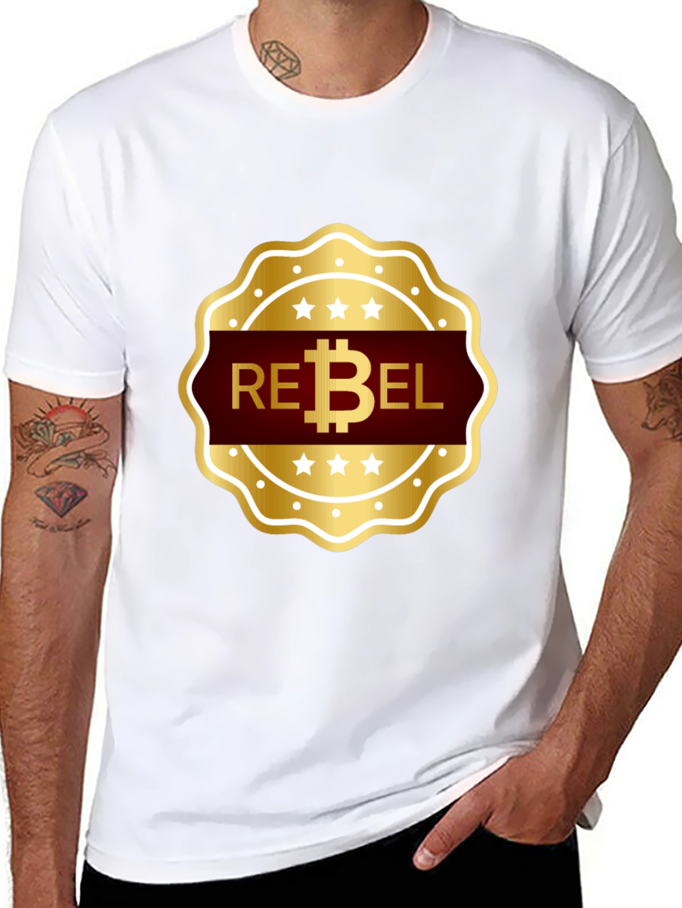 Rebel Bitcoin T-Shirt - Gold Emblem Design