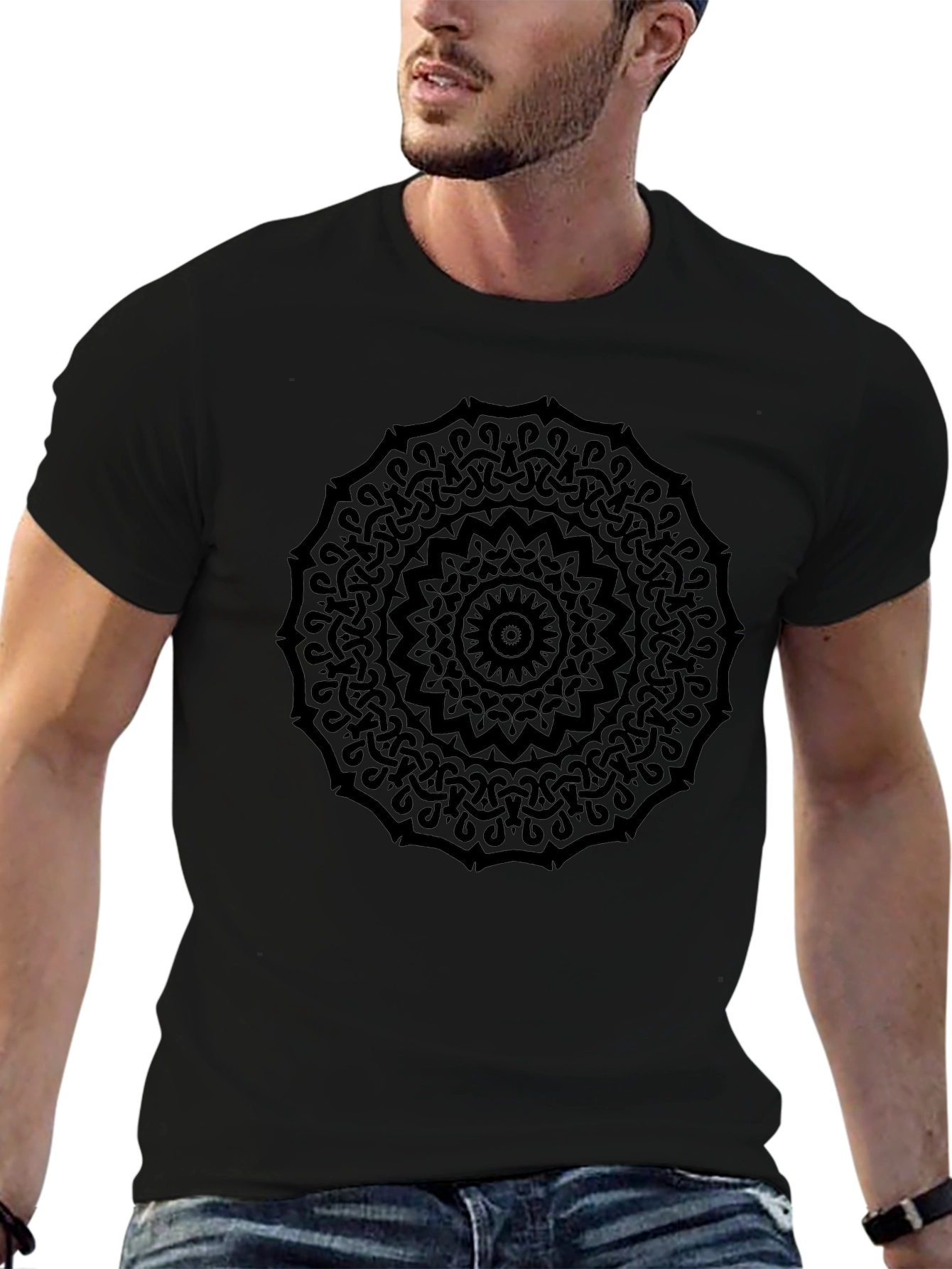 Mens Black Mandala Graphic Tee