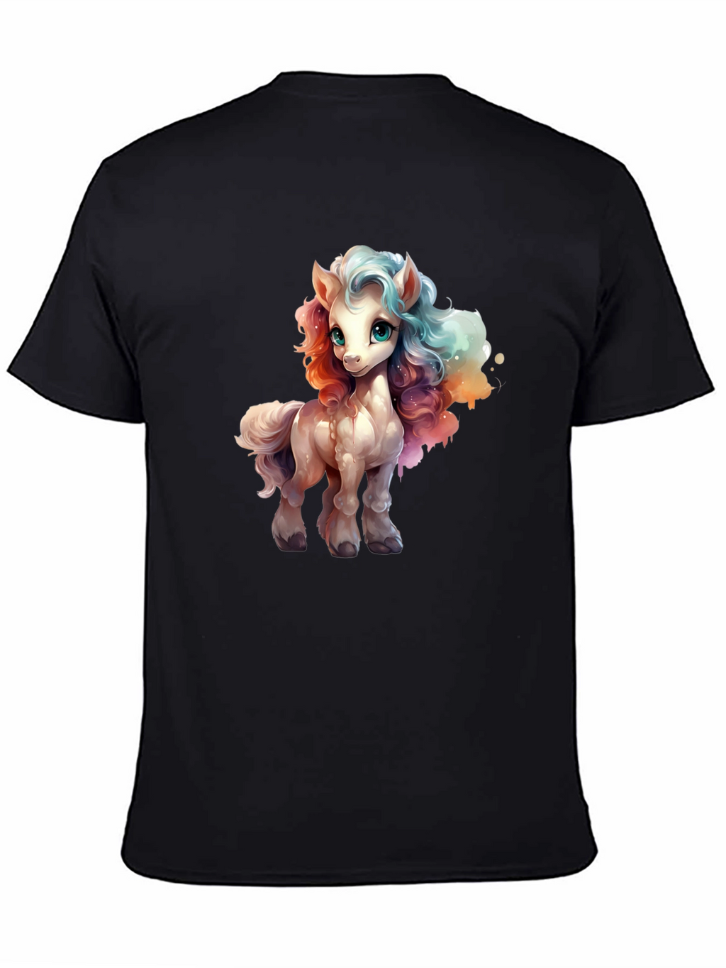Cartoon Pony Graphic Tee - Black T-Shirt