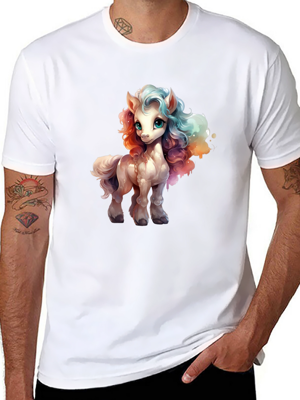 Cartoon Pony Graphic Tee - Black T-Shirt