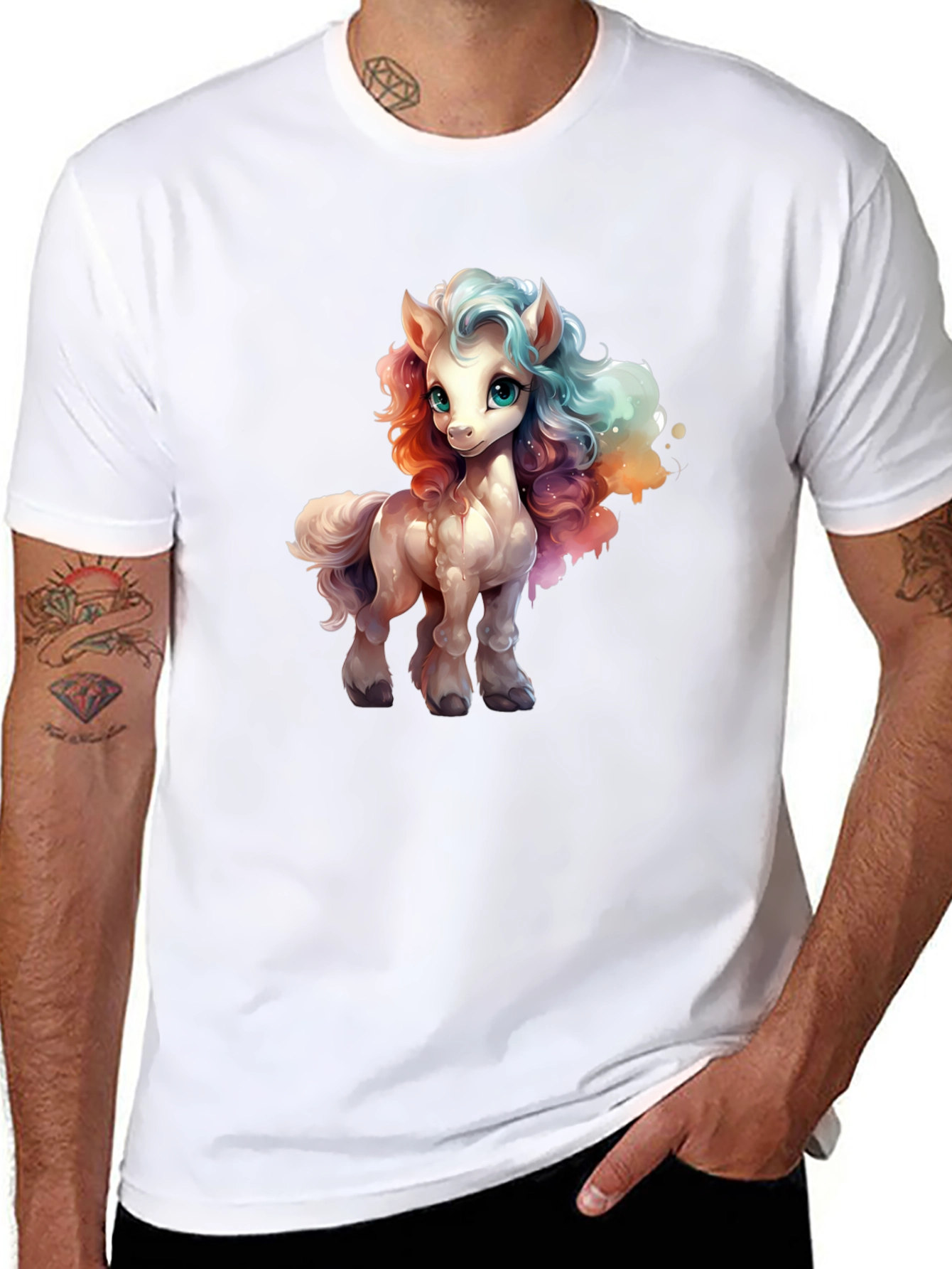 Cartoon Pony Graphic Tee - Black T-Shirt