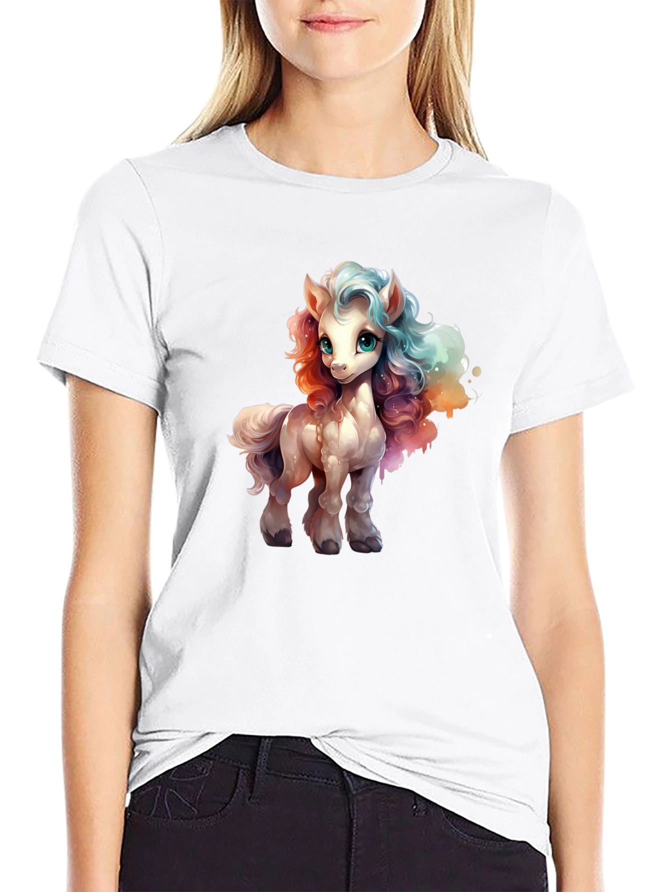 Cartoon Pony Graphic Tee - Black T-Shirt