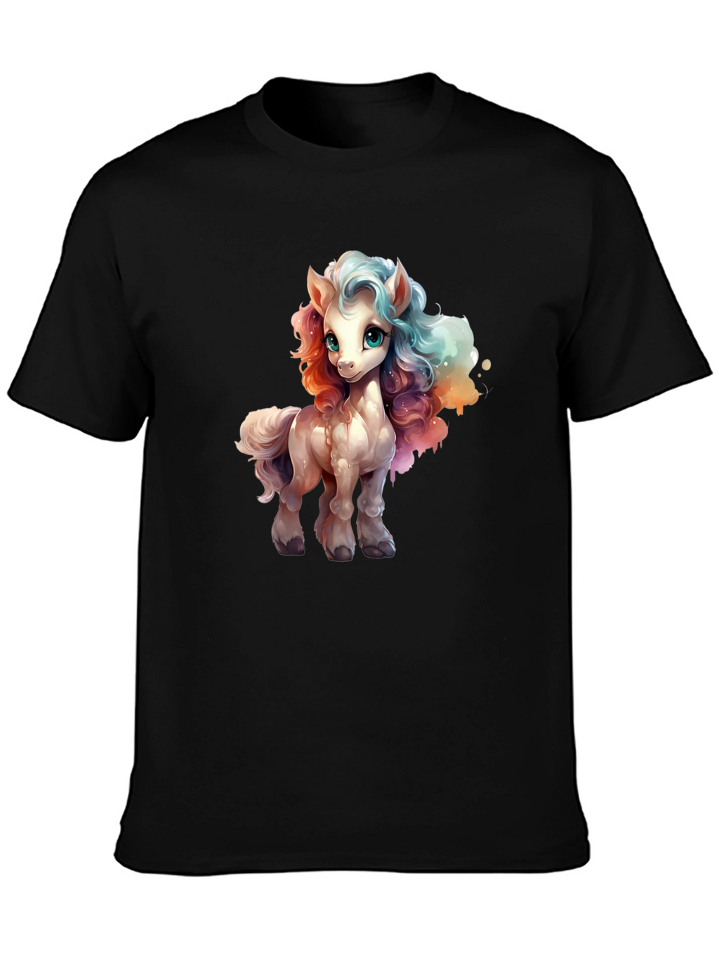 Cartoon Pony Graphic Tee - Black T-Shirt