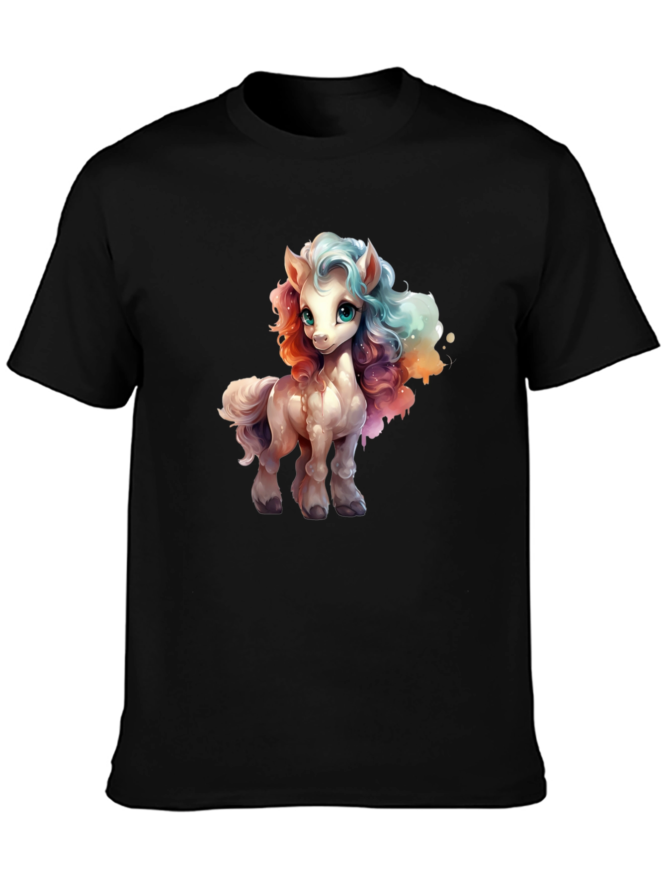 Cartoon Pony Graphic Tee - Black T-Shirt