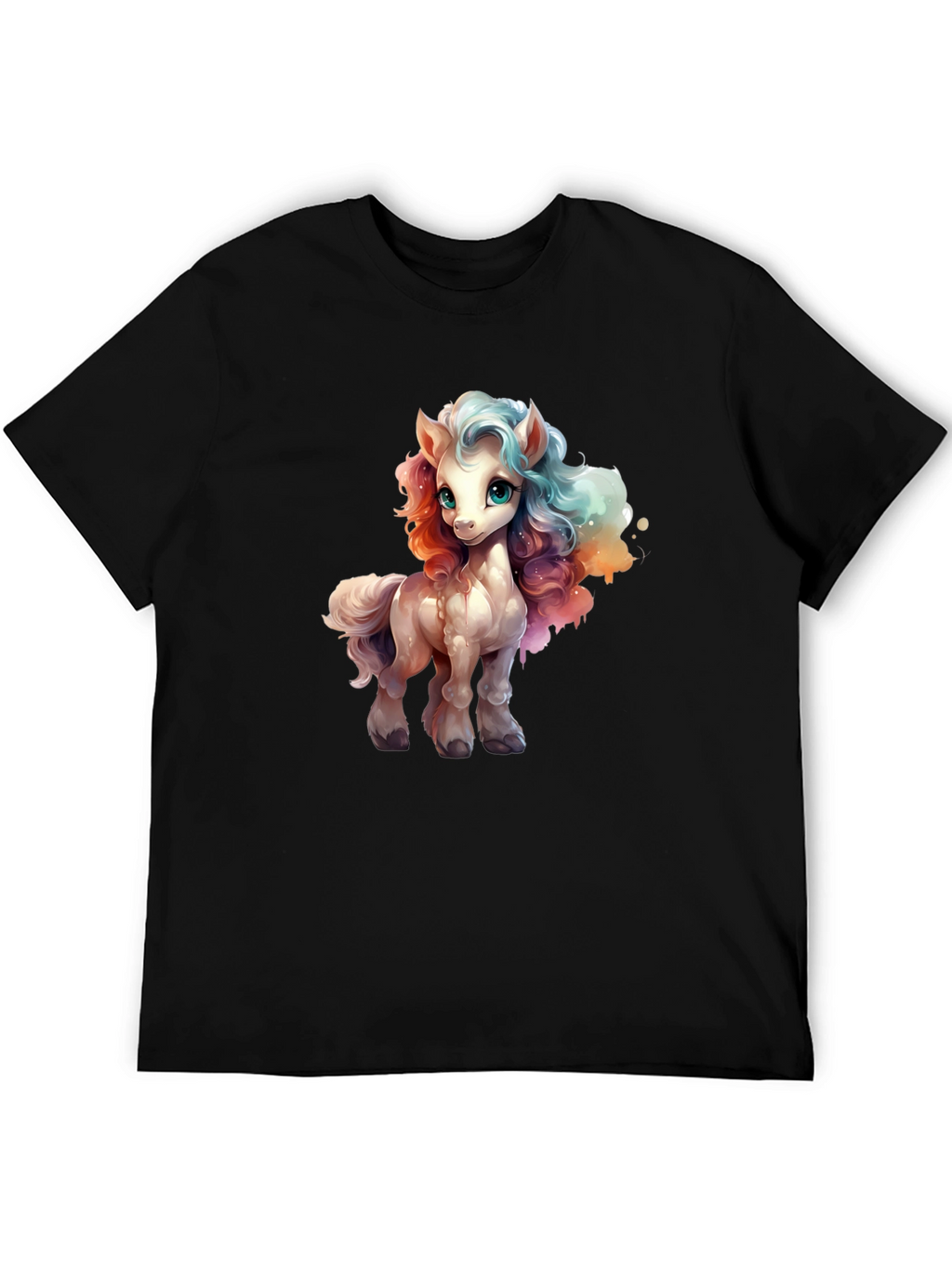 Cartoon Pony Graphic Tee - Black T-Shirt