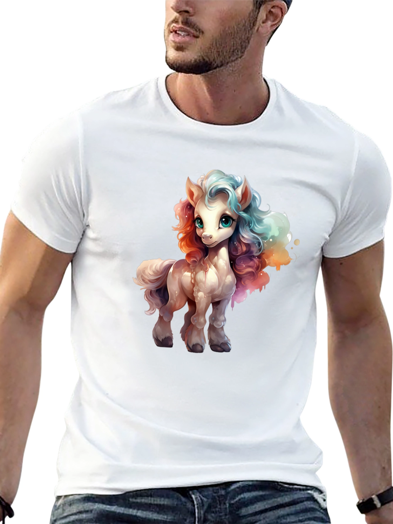 Cartoon Pony Graphic Tee - Black T-Shirt