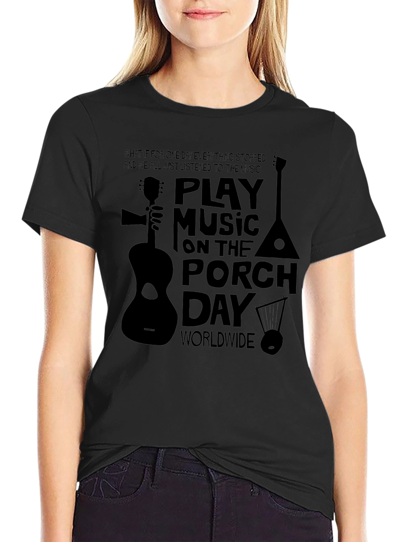 Play Music on the Porch Day Black T-Shirt