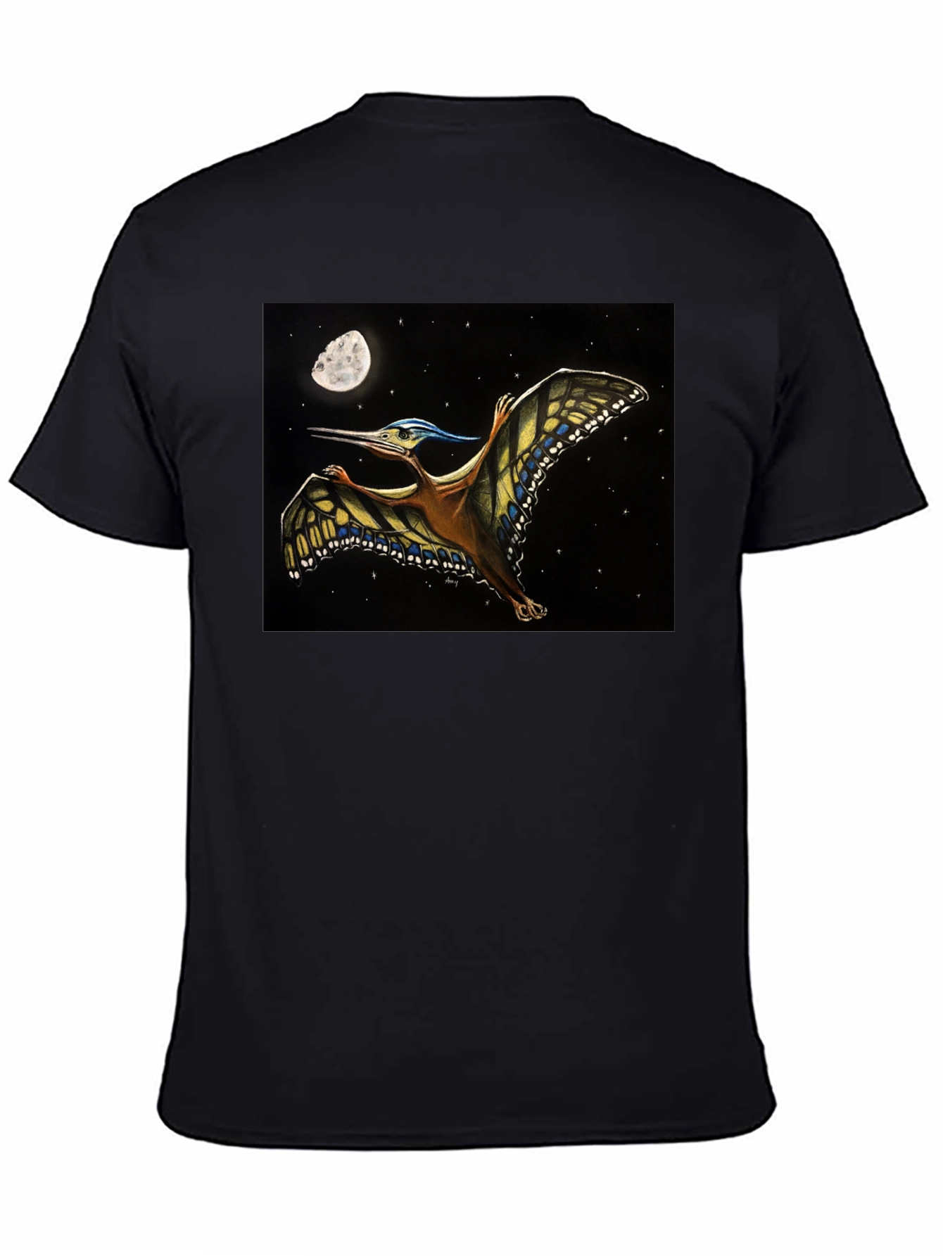 Pterodactyl Moon T-Shirt - Black Cotton Tee