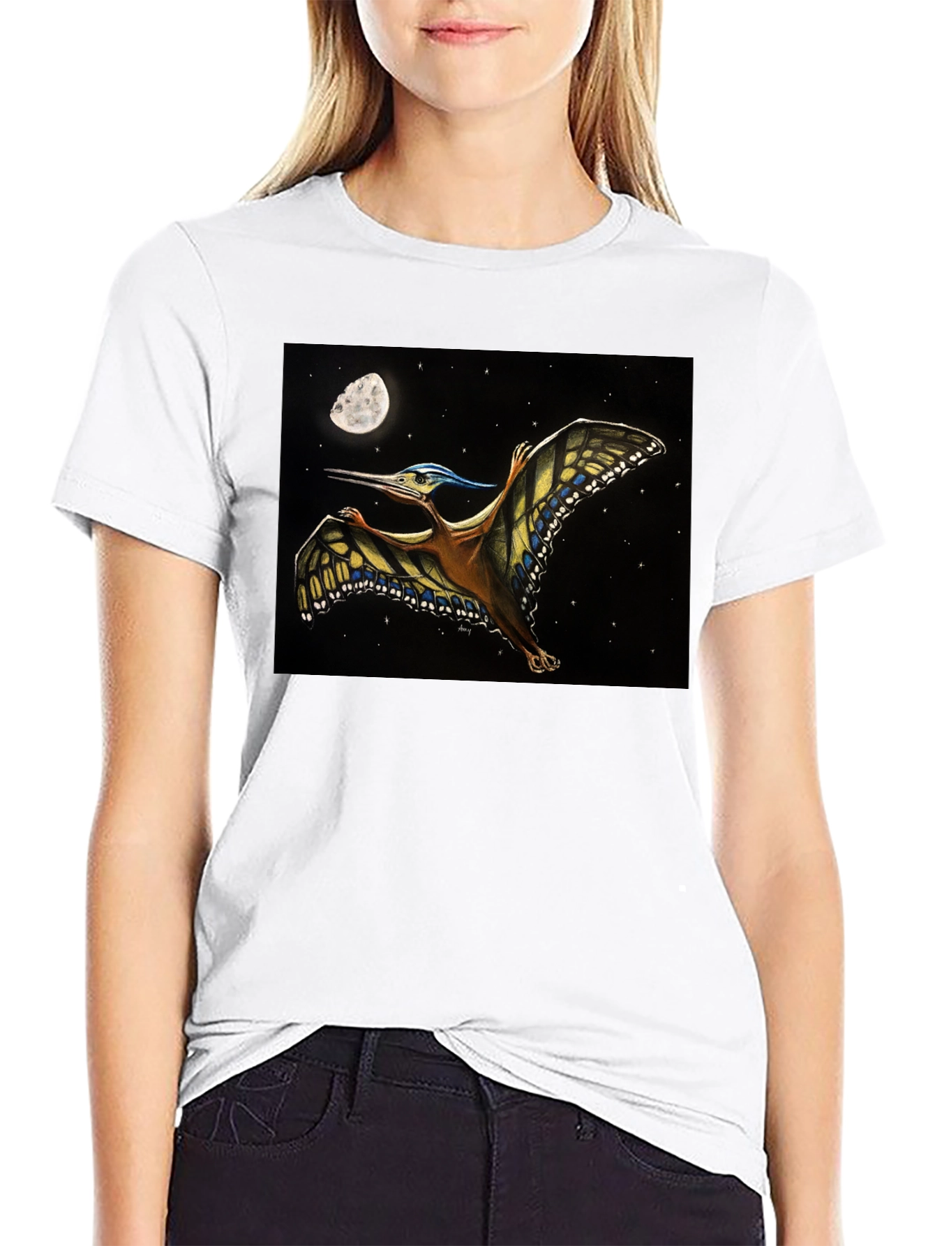 Pterodactyl Moon T-Shirt - Black Cotton Tee