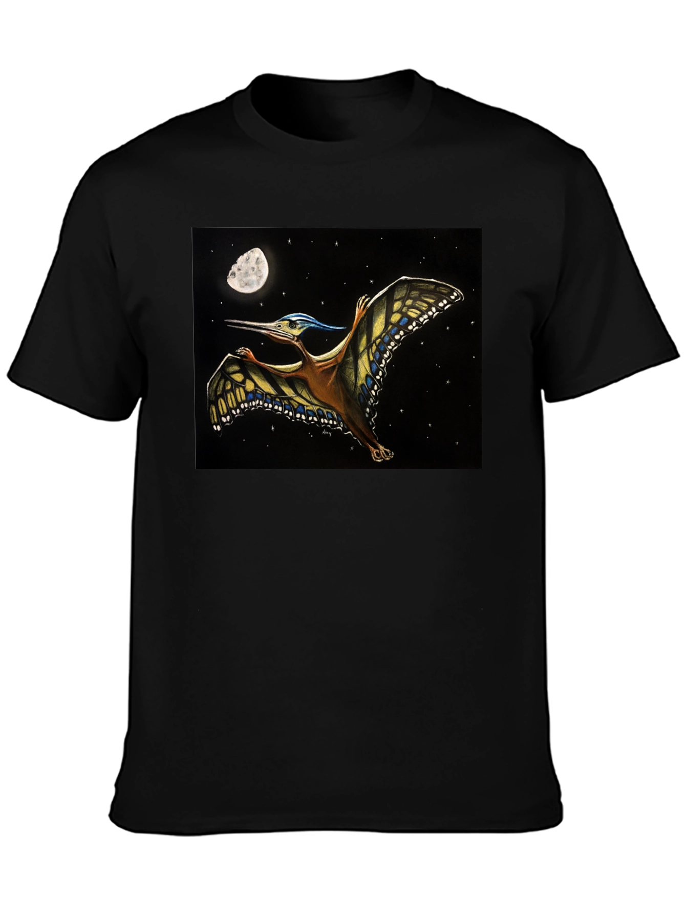 Pterodactyl Moon T-Shirt - Black Cotton Tee