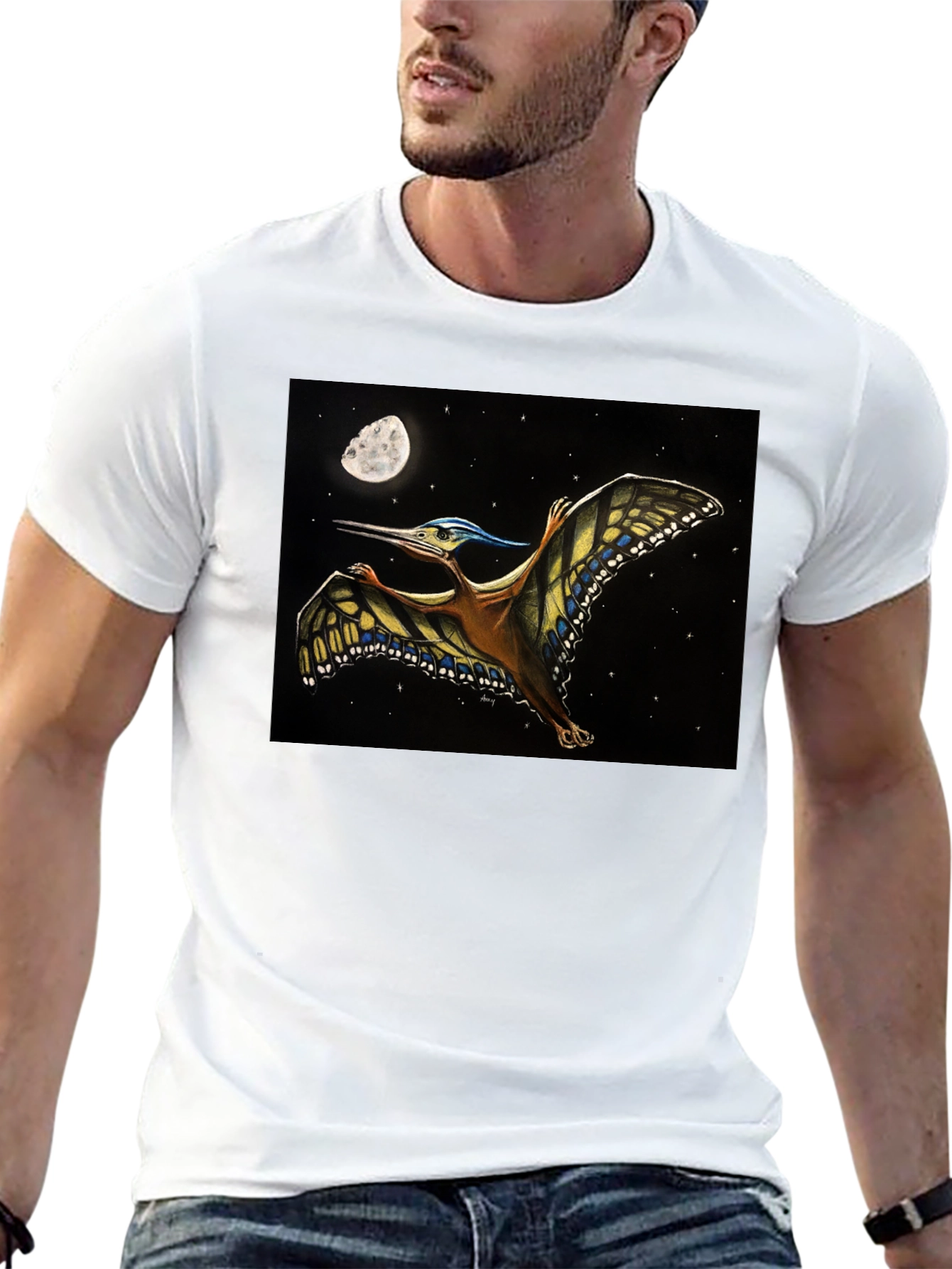 Pterodactyl Moon T-Shirt - Black Cotton Tee
