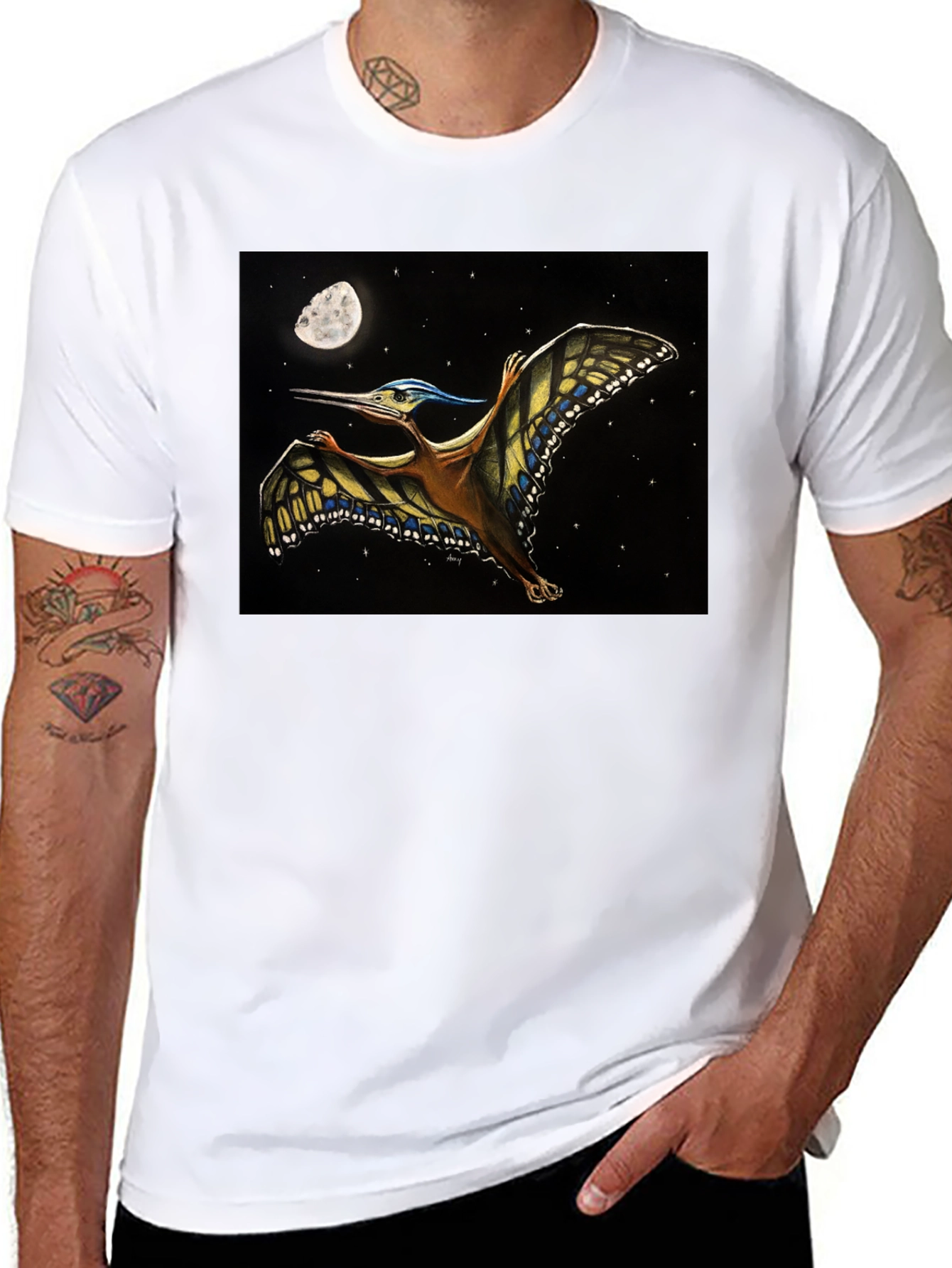Pterodactyl Moon T-Shirt - Black Cotton Tee