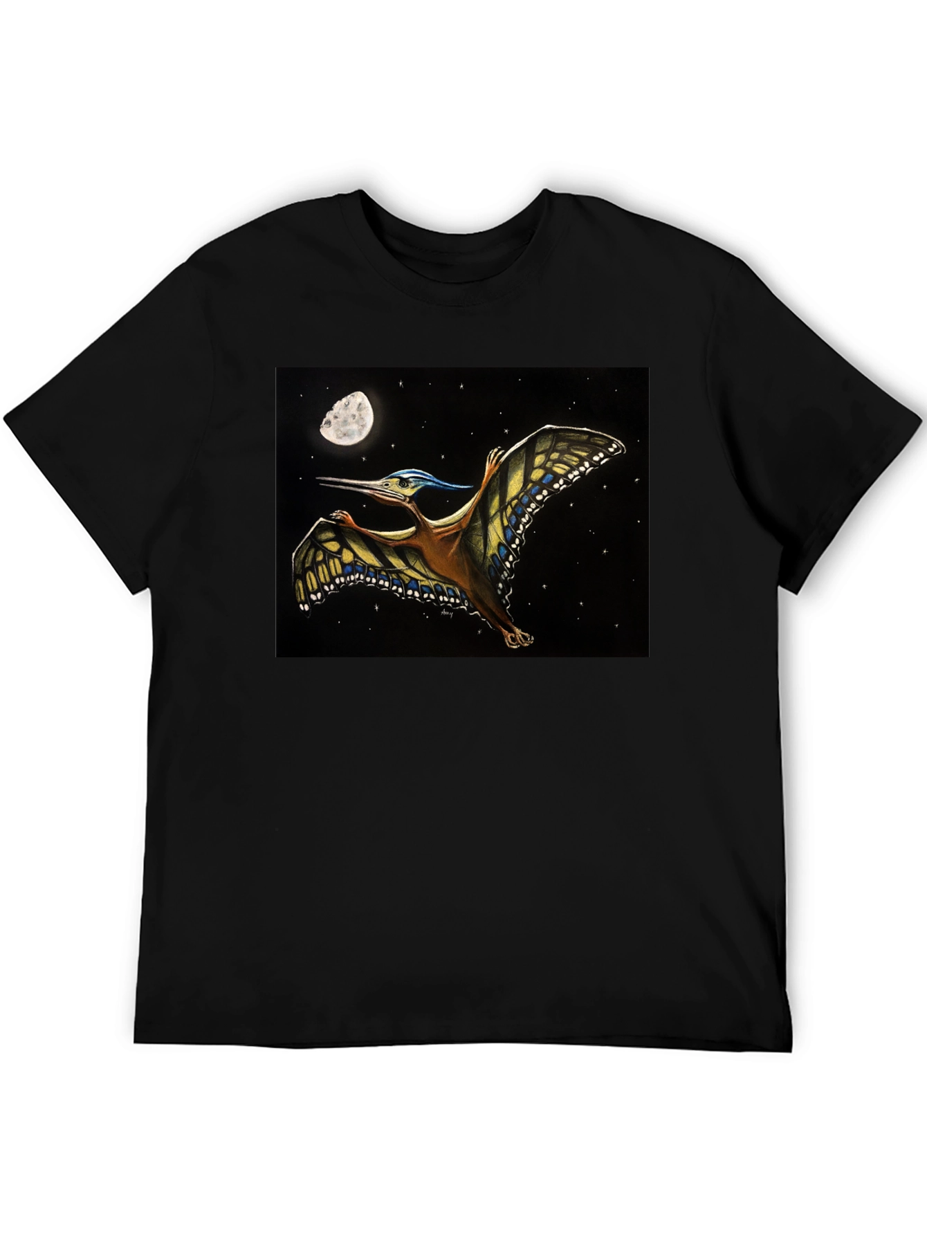 Pterodactyl Moon T-Shirt - Black Cotton Tee