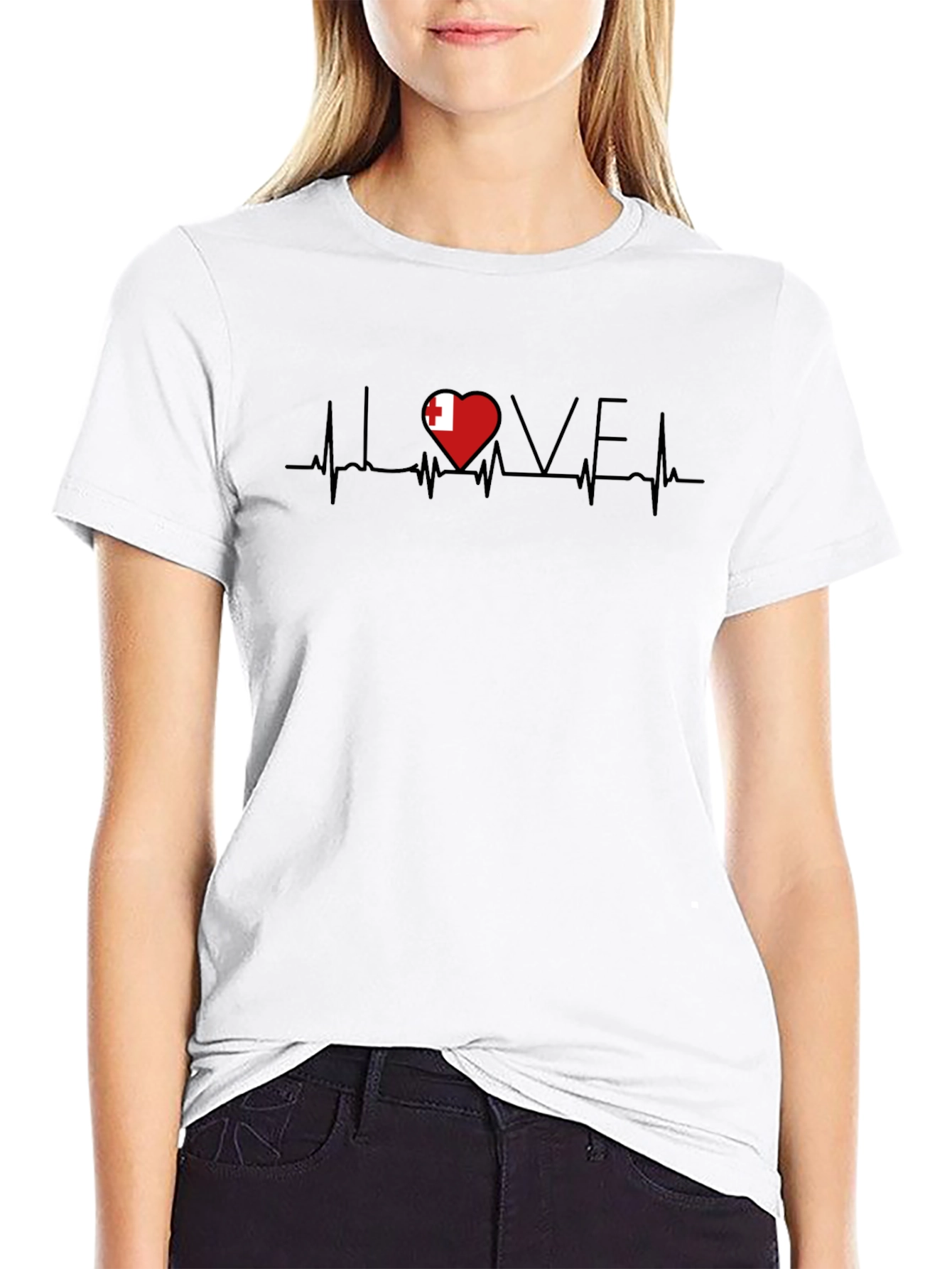 Heartbeat Tonga Flag Love Graphic T-Shirt