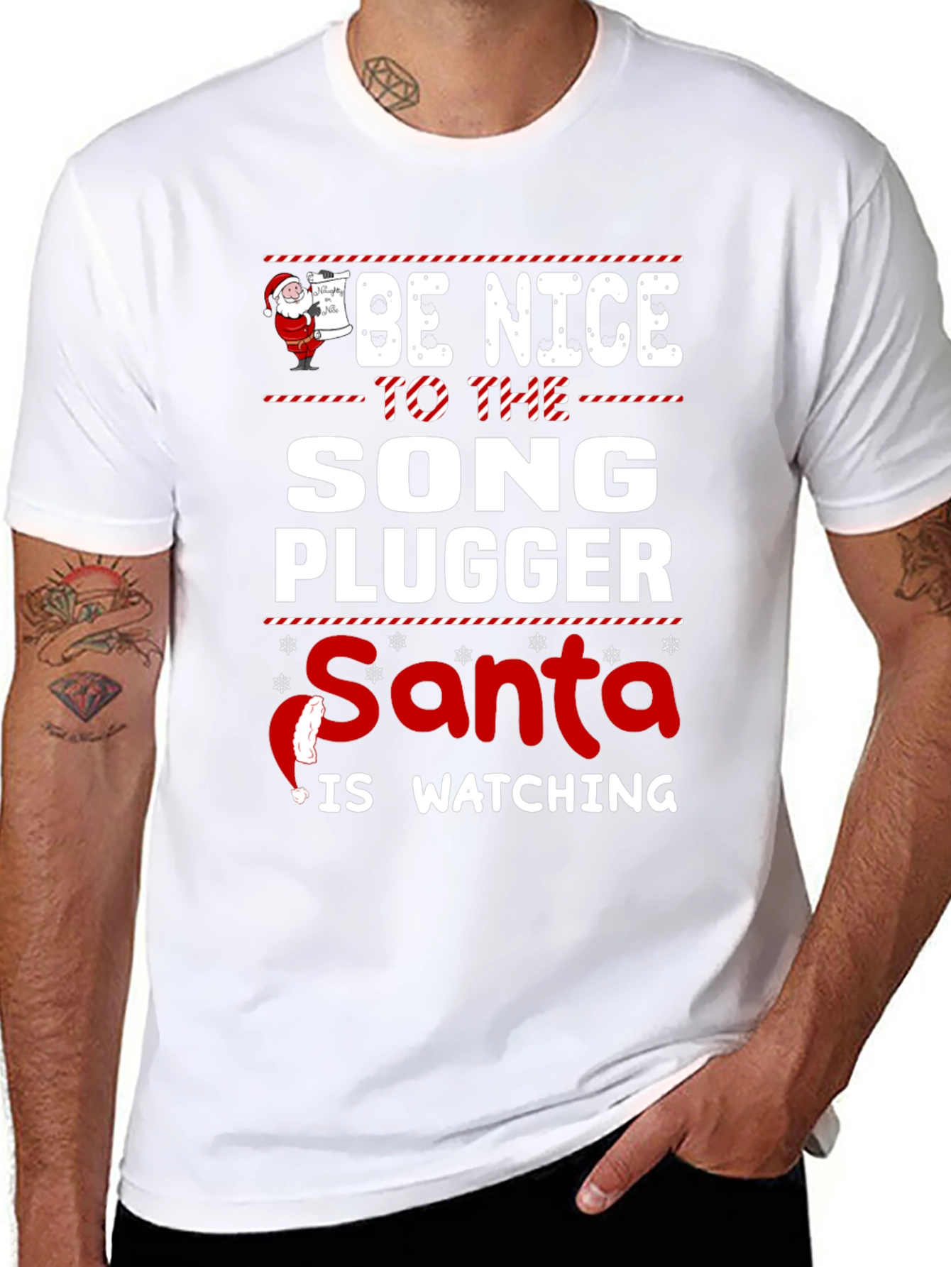 Be Nice To The Song Plugger Santa T-Shirt