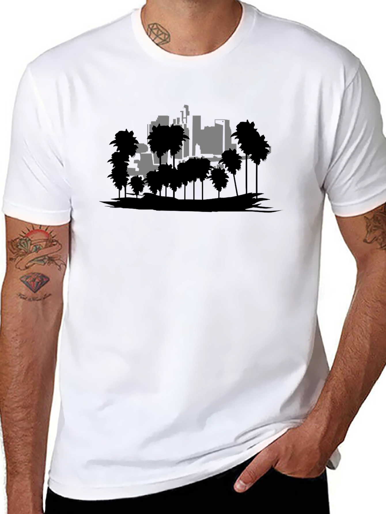 Retro Cityscape Graphic Tee - Black
