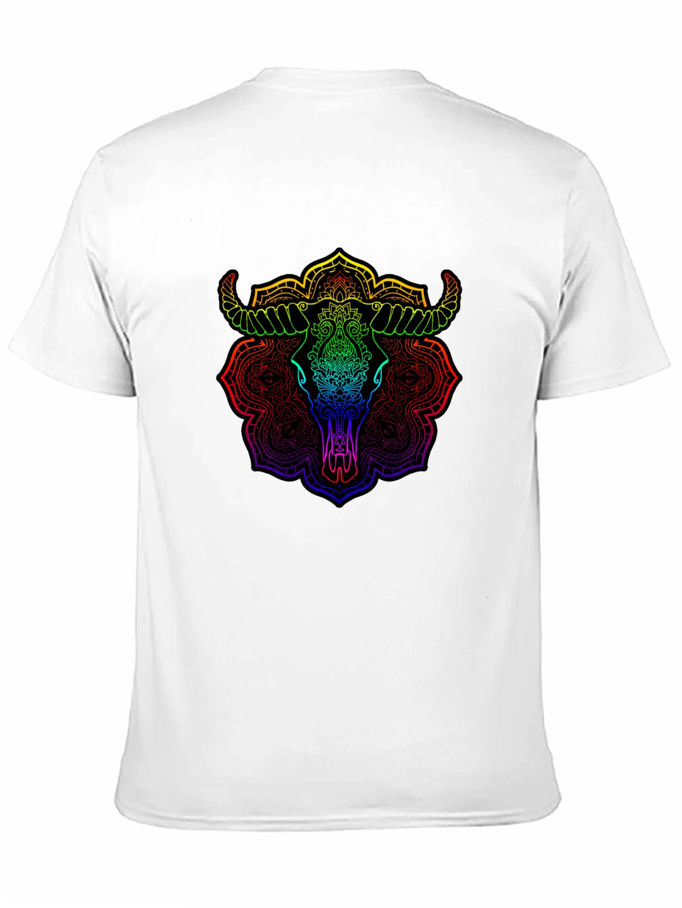 Rainbow Bull Skull Mandala Graphic T-Shirt