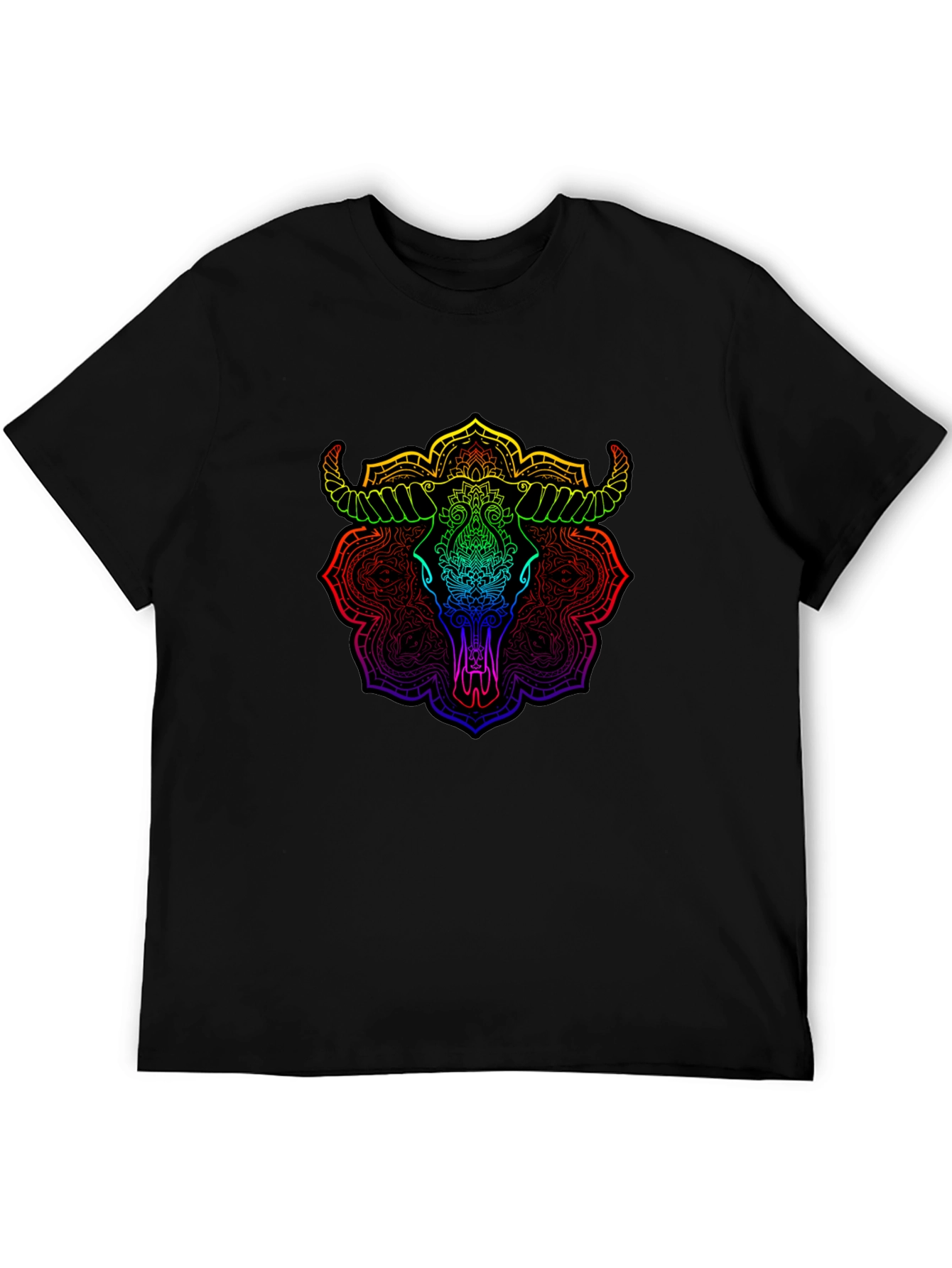 Rainbow Bull Skull Mandala Graphic T-Shirt