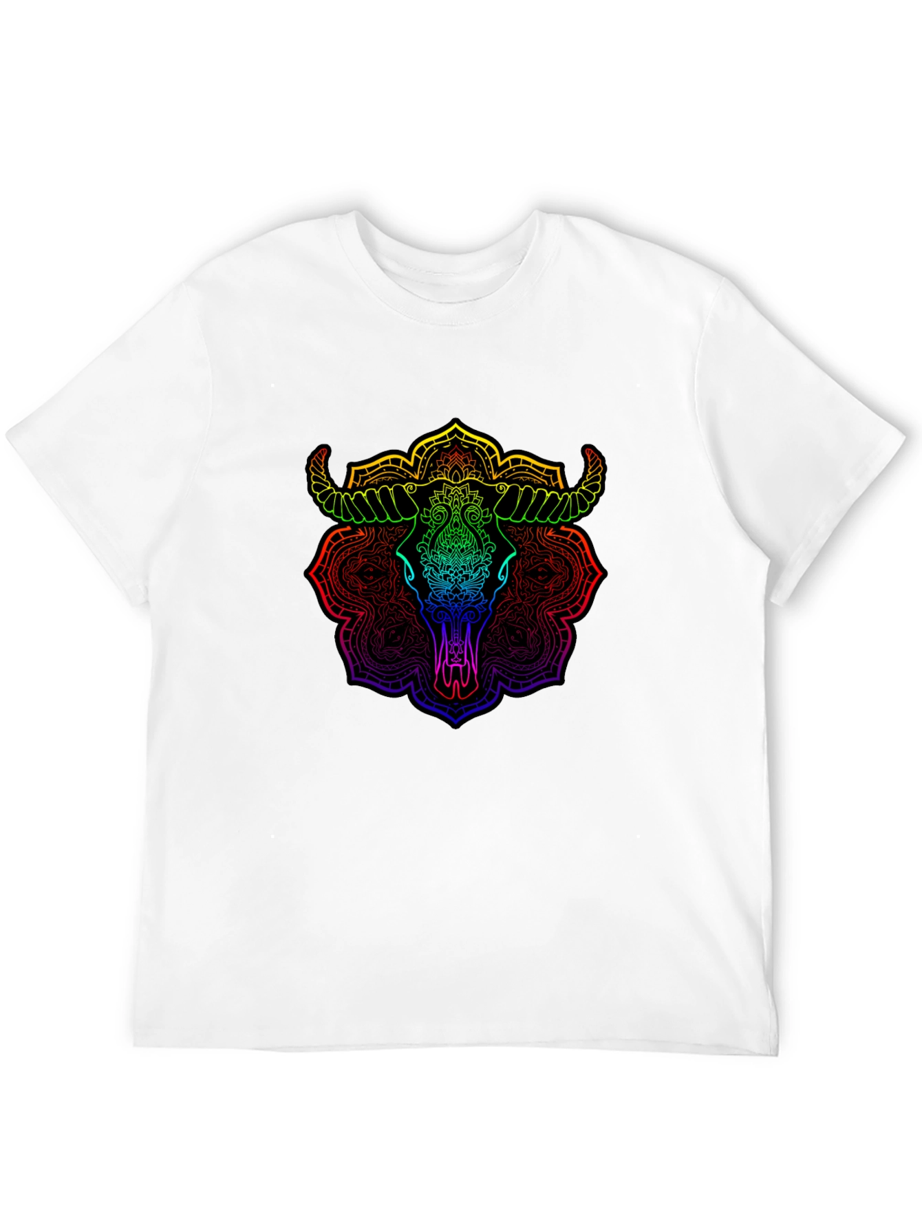 Rainbow Bull Skull Mandala Graphic T-Shirt