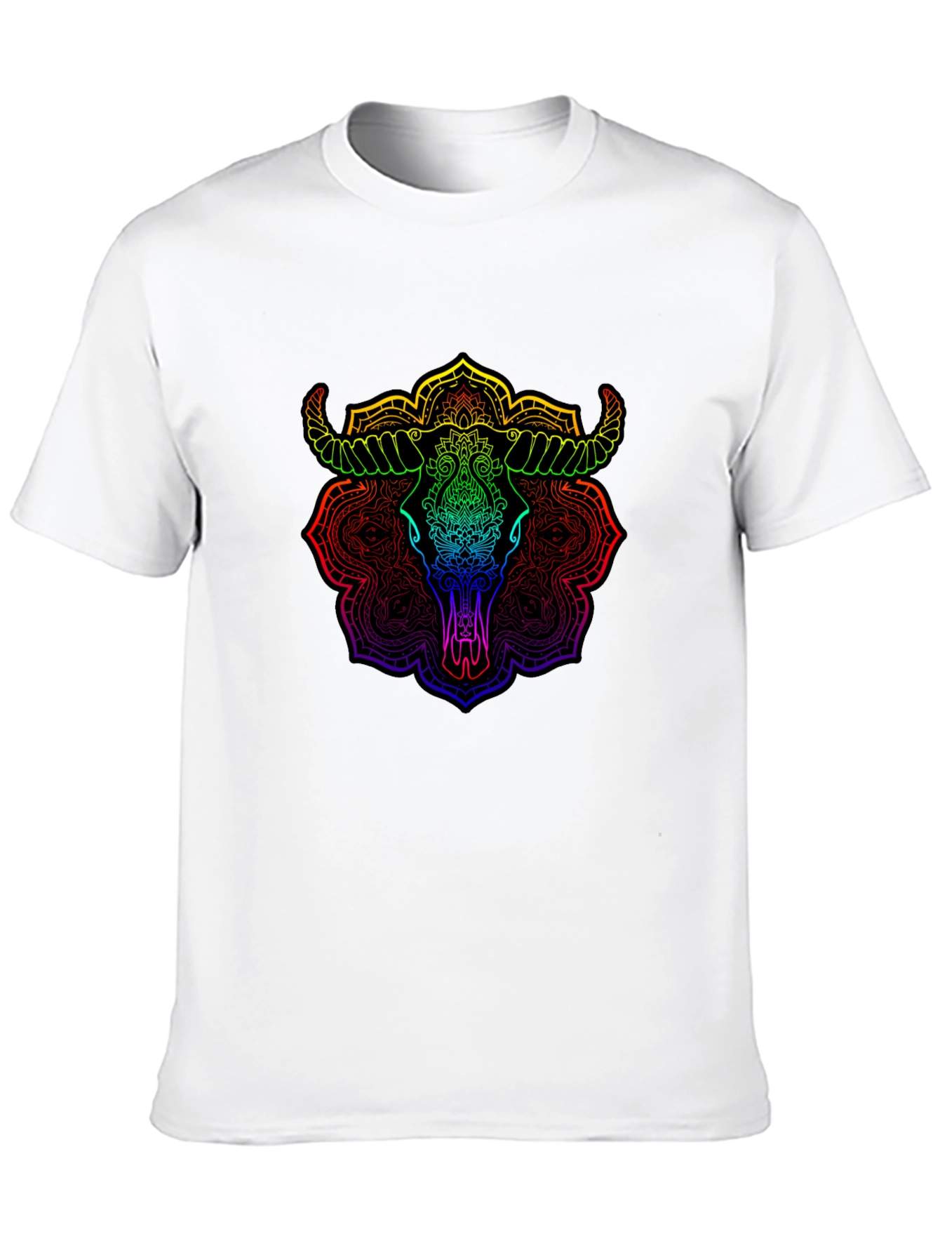 Rainbow Bull Skull Mandala Graphic T-Shirt