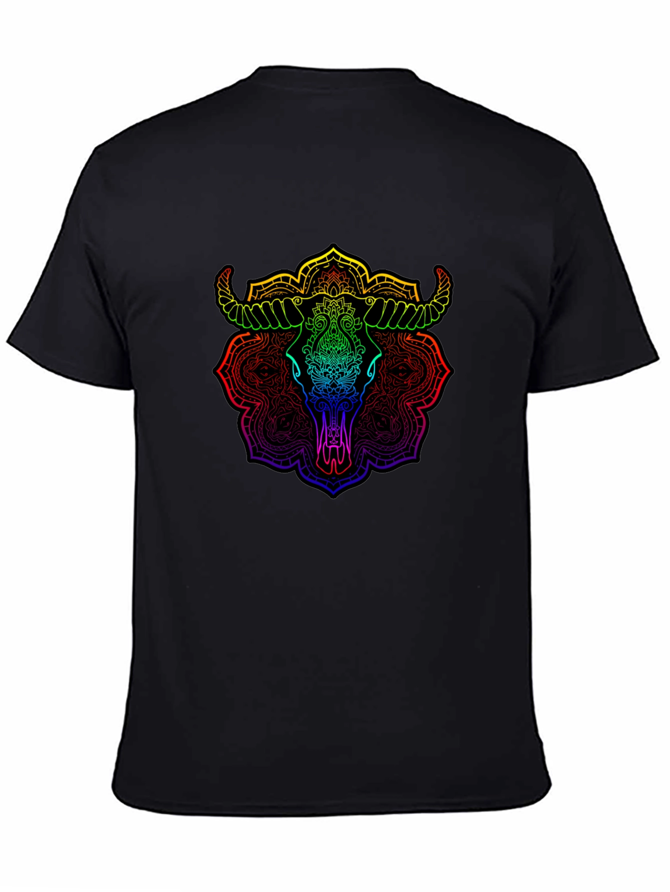 Rainbow Bull Skull Mandala Graphic T-Shirt
