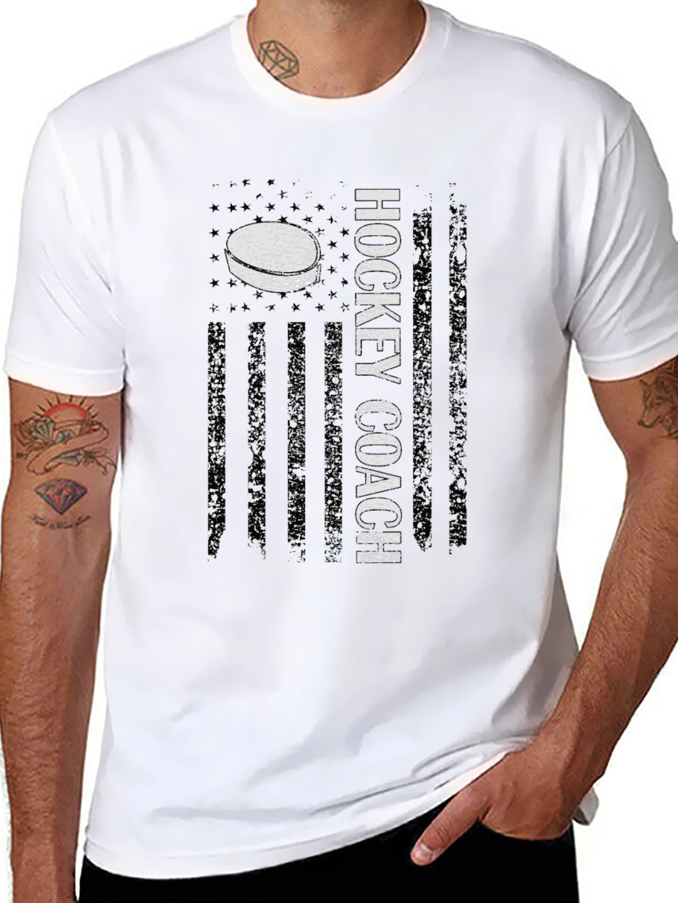 Hockey Coach USA Flag Graphic T-Shirt