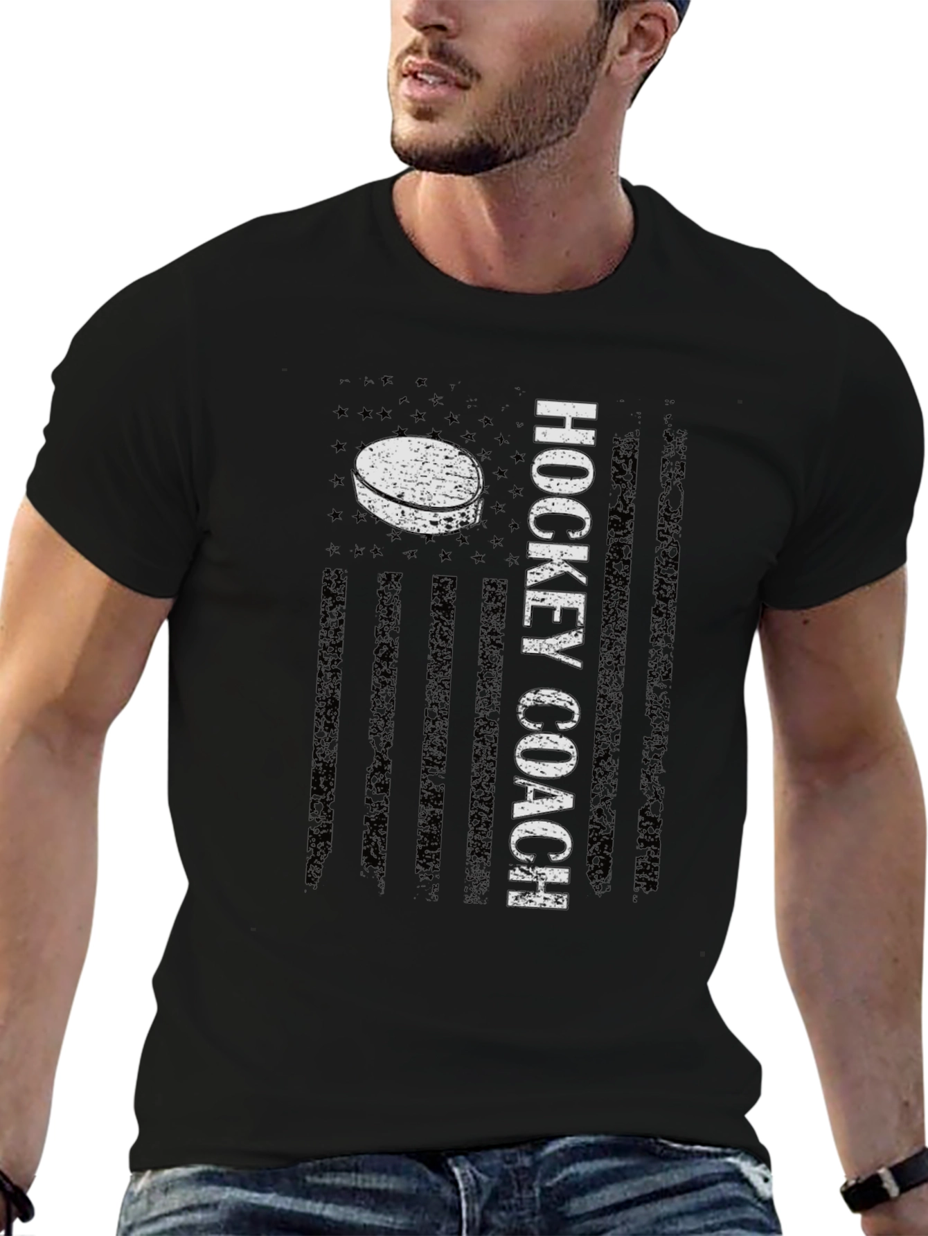 Hockey Coach USA Flag Graphic T-Shirt