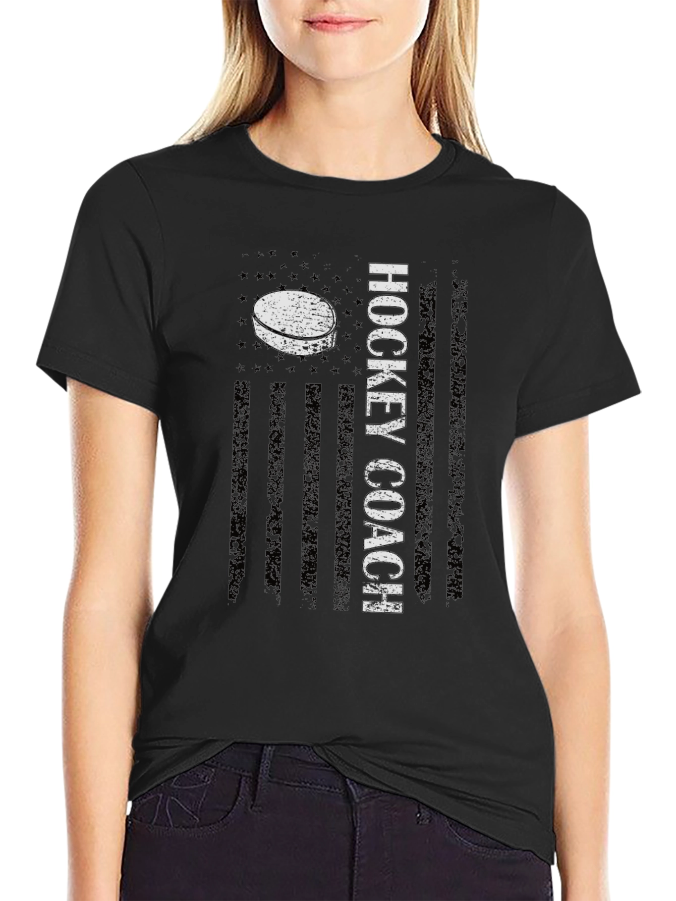 Hockey Coach USA Flag Graphic T-Shirt