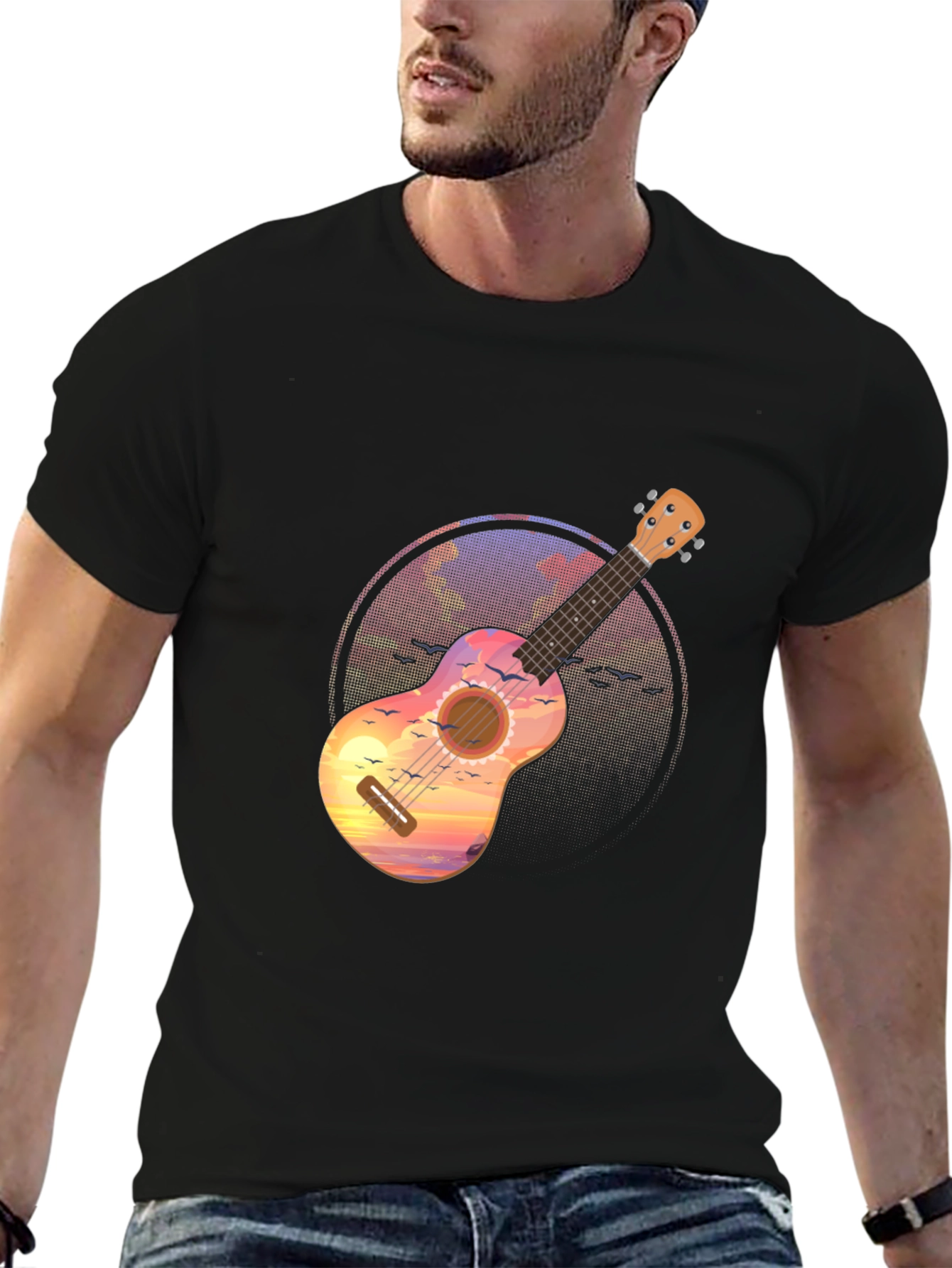 Ukulele Sunset Graphic Tee - Tropical Vibe
