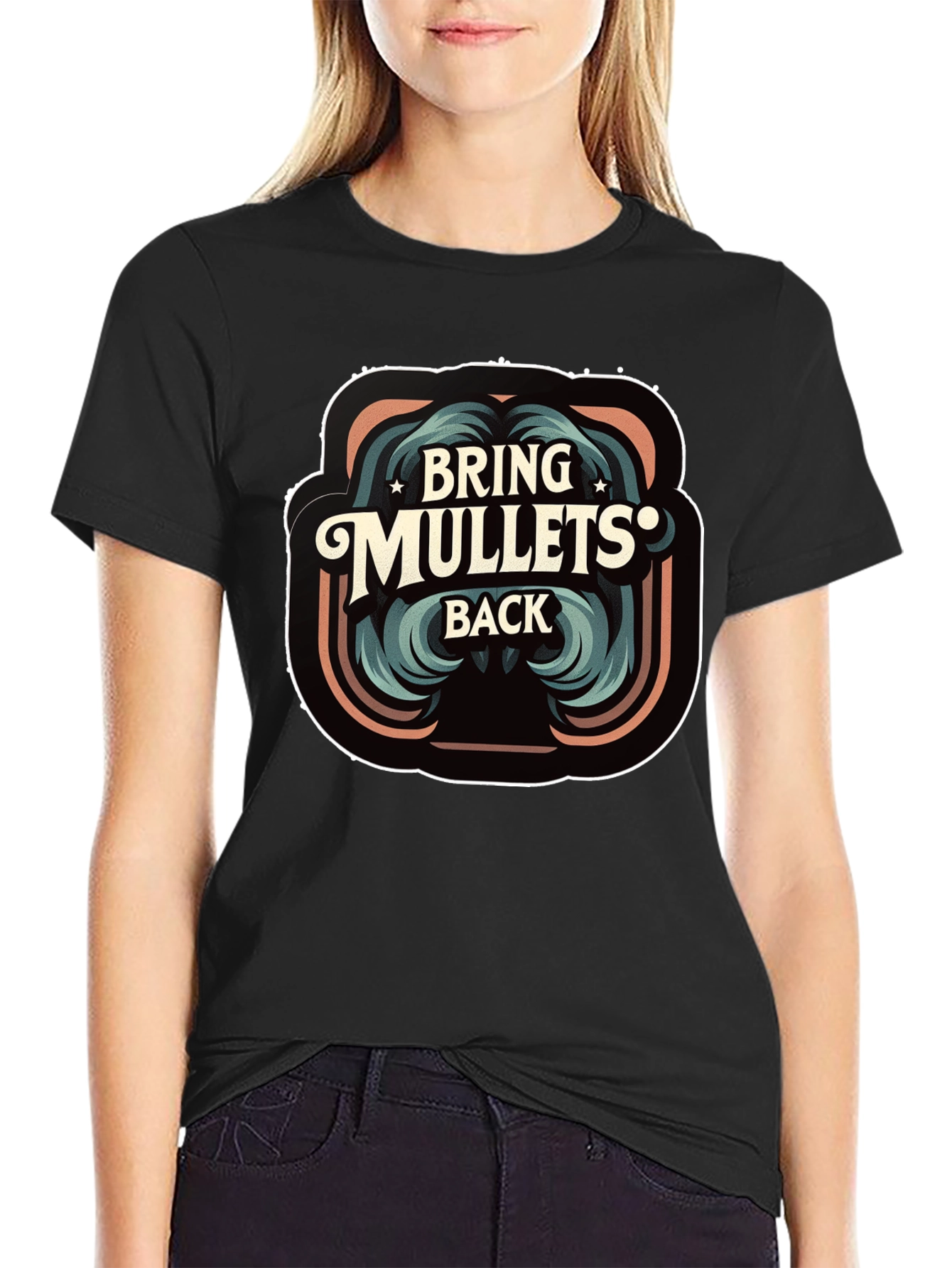 Bring Mullets Back Retro Graphic Tee - Black