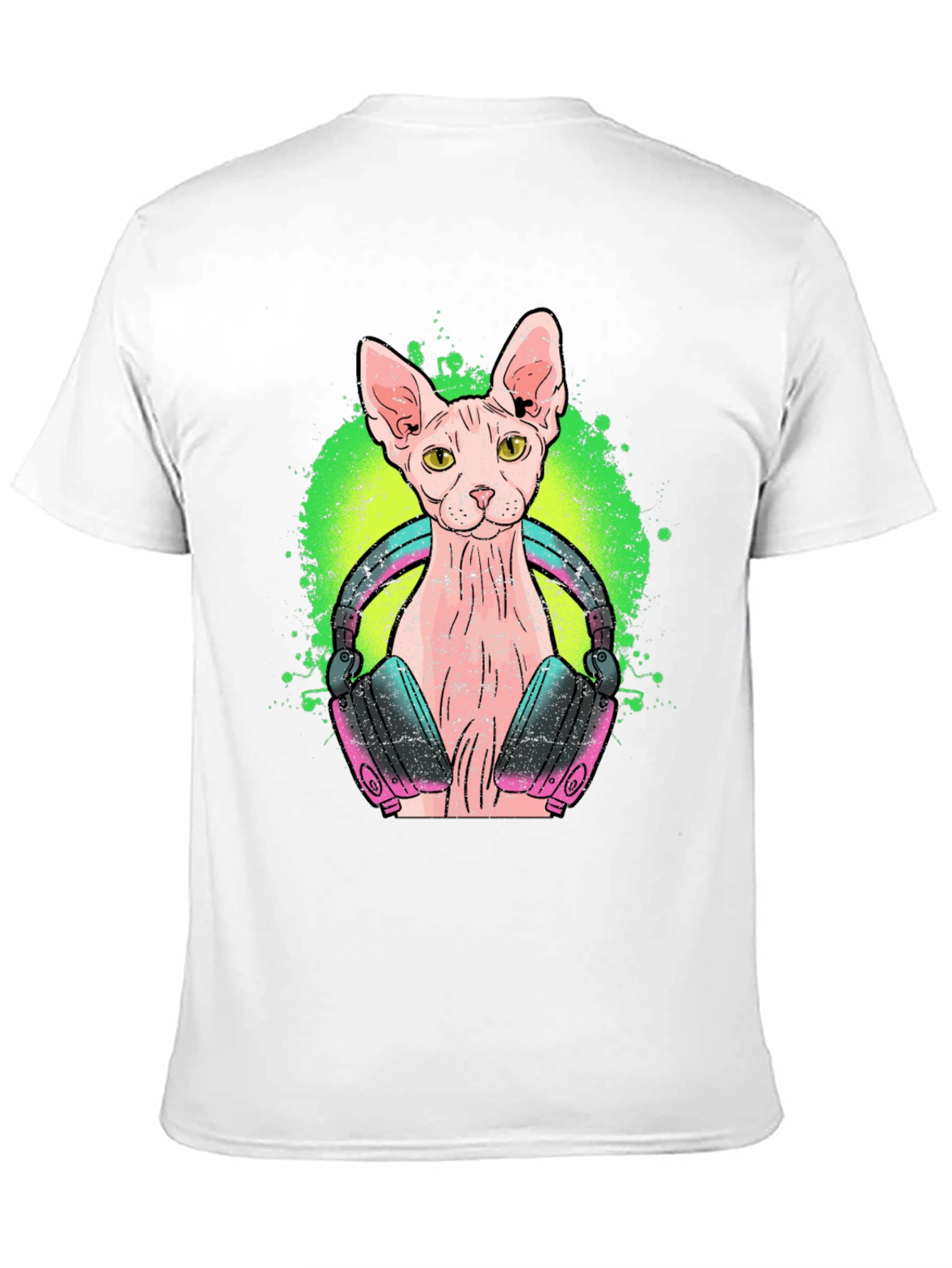 DJ Sphynx Cat Graphic Tee - Black Cotton T-Shirt