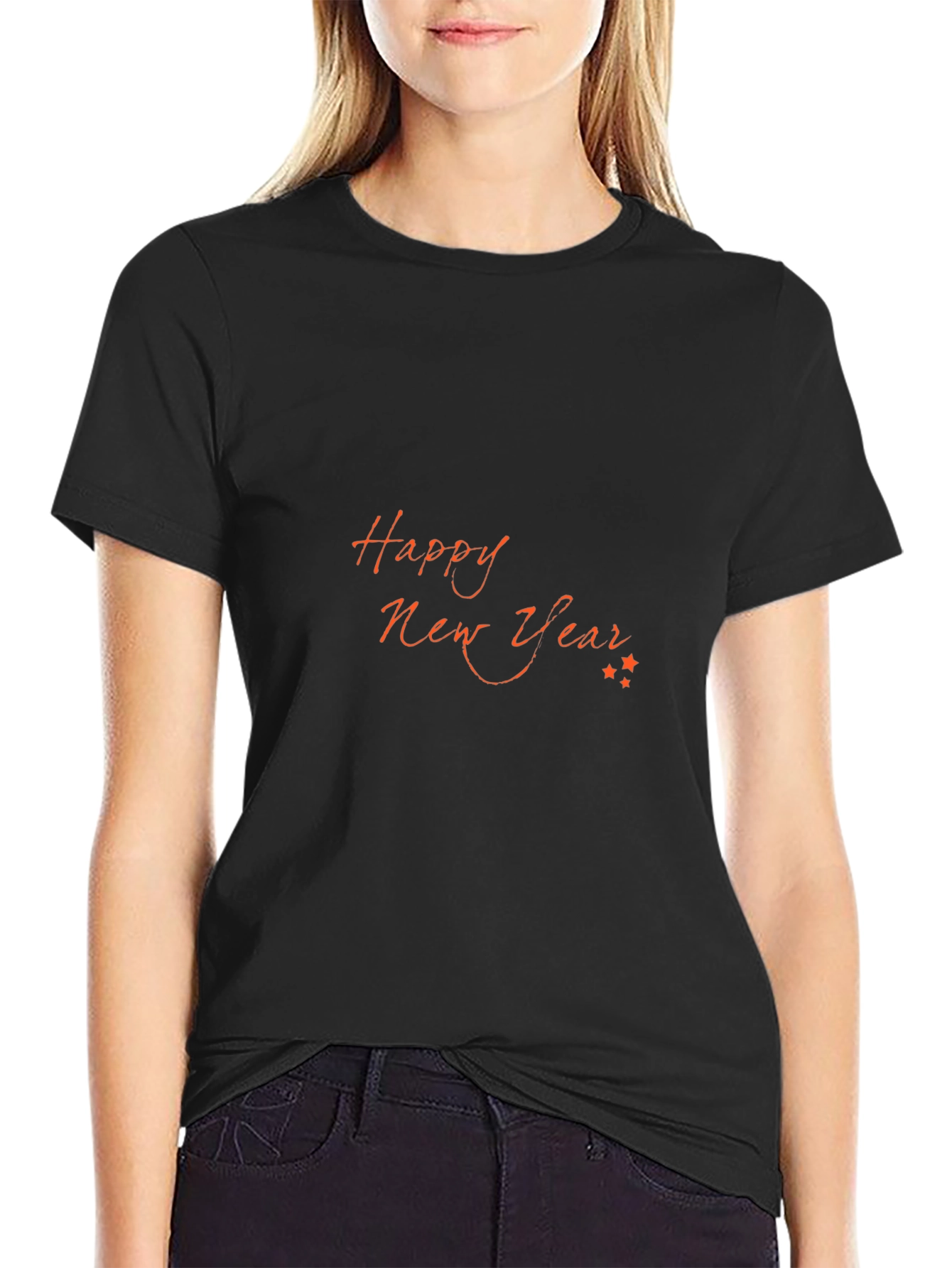 Happy New Year Graphic Black T-Shirt