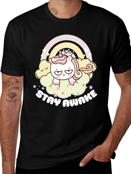 Stay Awake Unicorn Graphic Tee - Black
