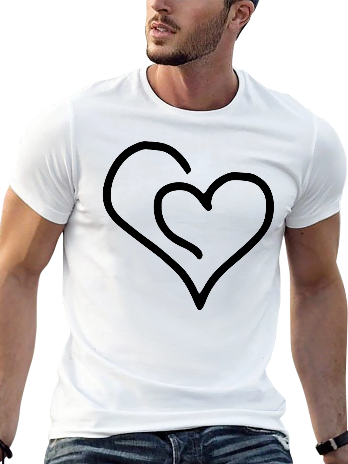 Heart Outline Graphic Black T-Shirt