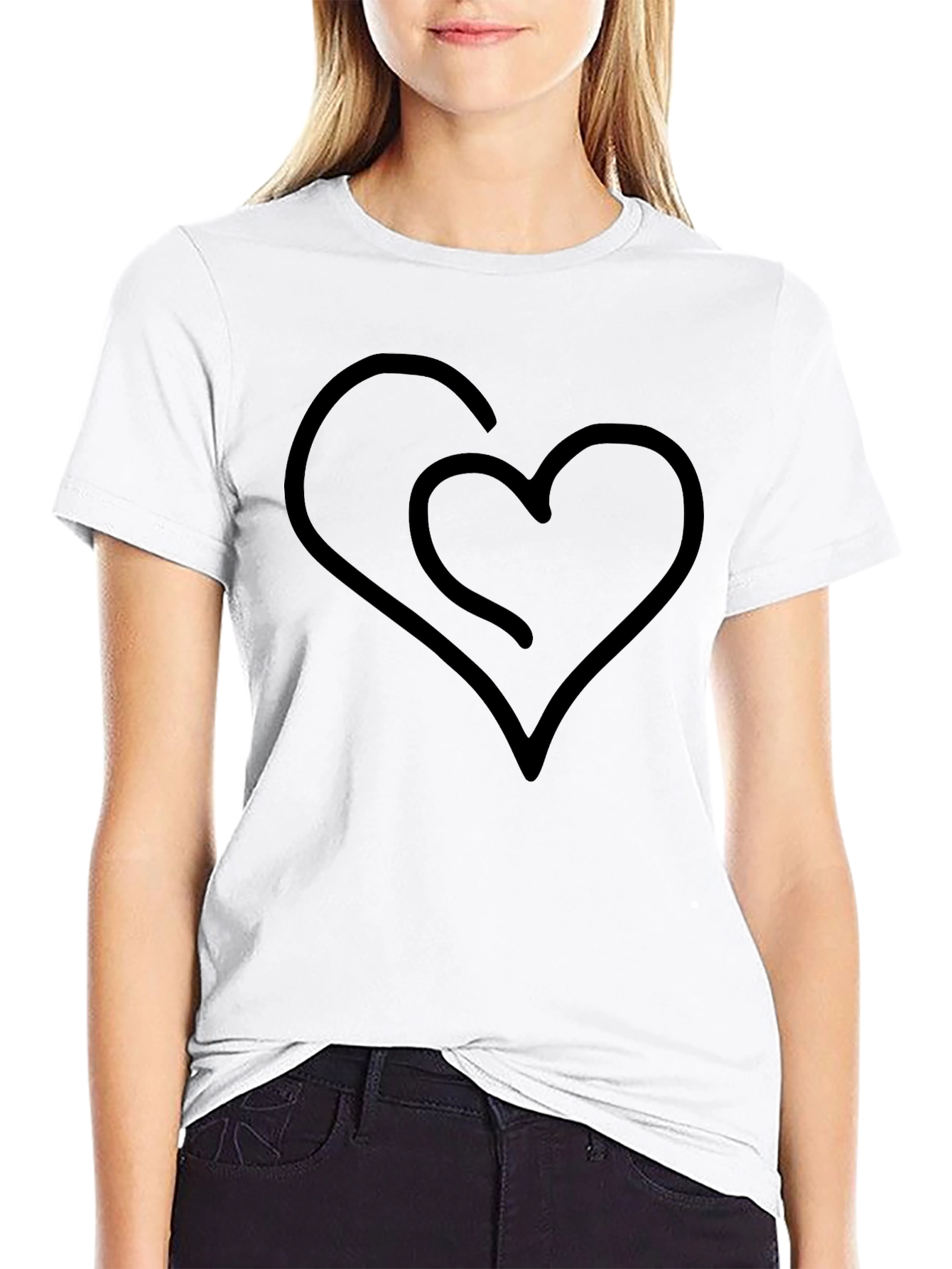 Heart Outline Graphic Black T-Shirt