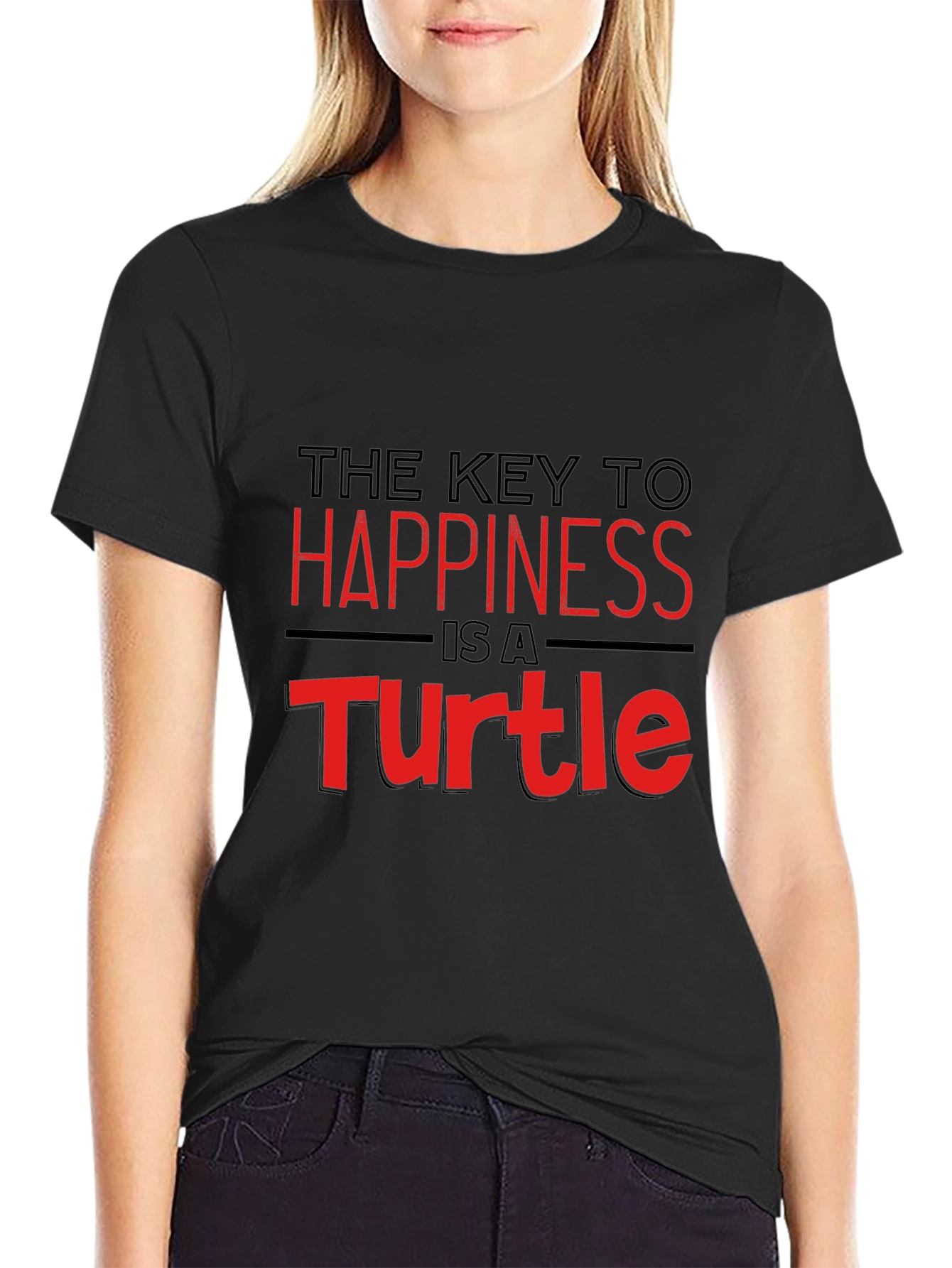 Key to Happiness Turtle Graphic Black T-Shirt