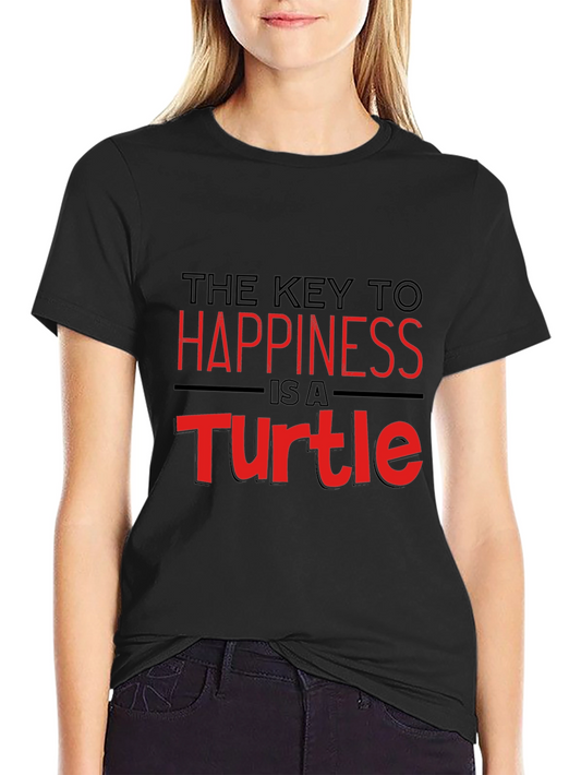 Key to Happiness Turtle Graphic Black T-Shirt