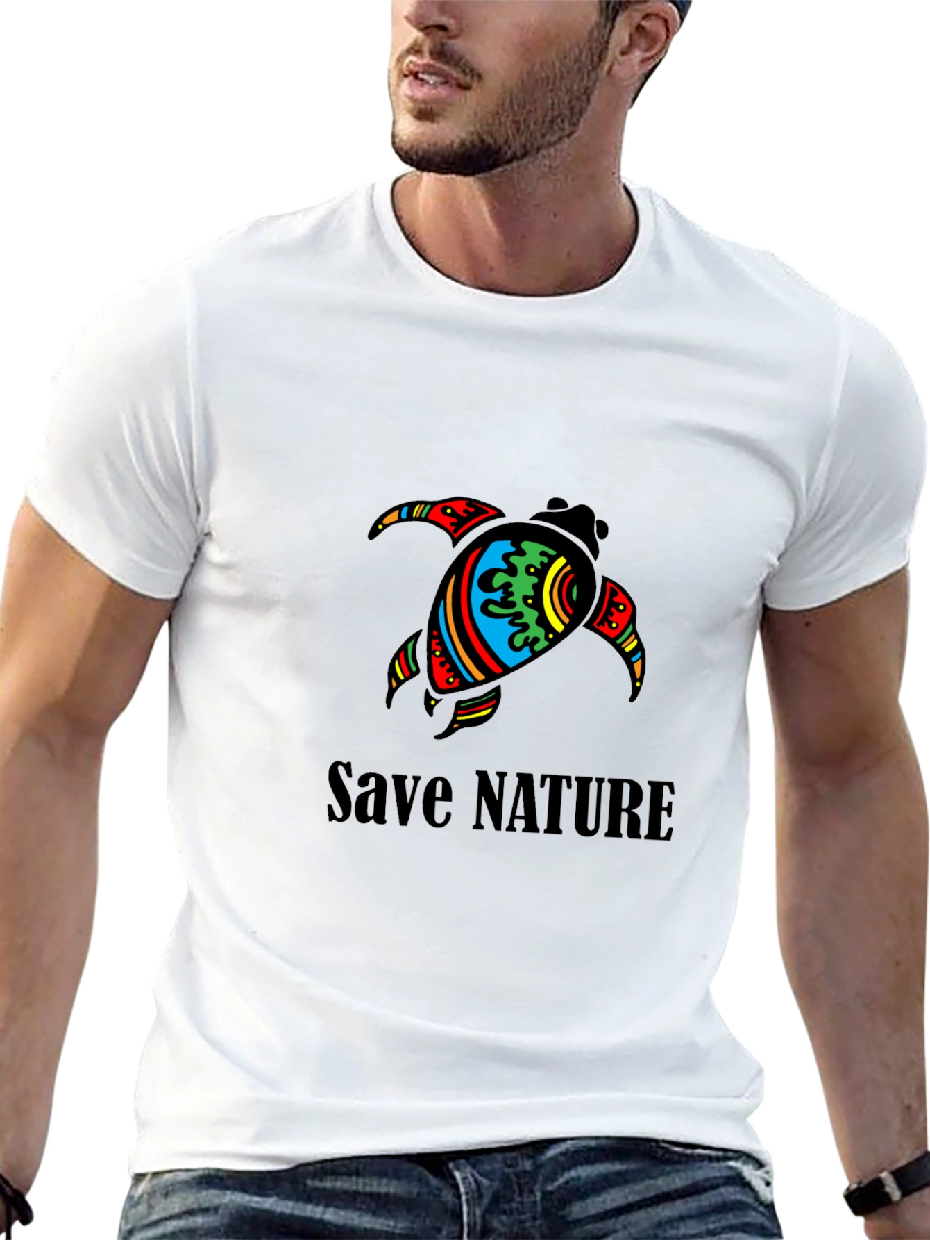 Save Nature Turtle Graphic Tee - Unisex Black T-Shirt