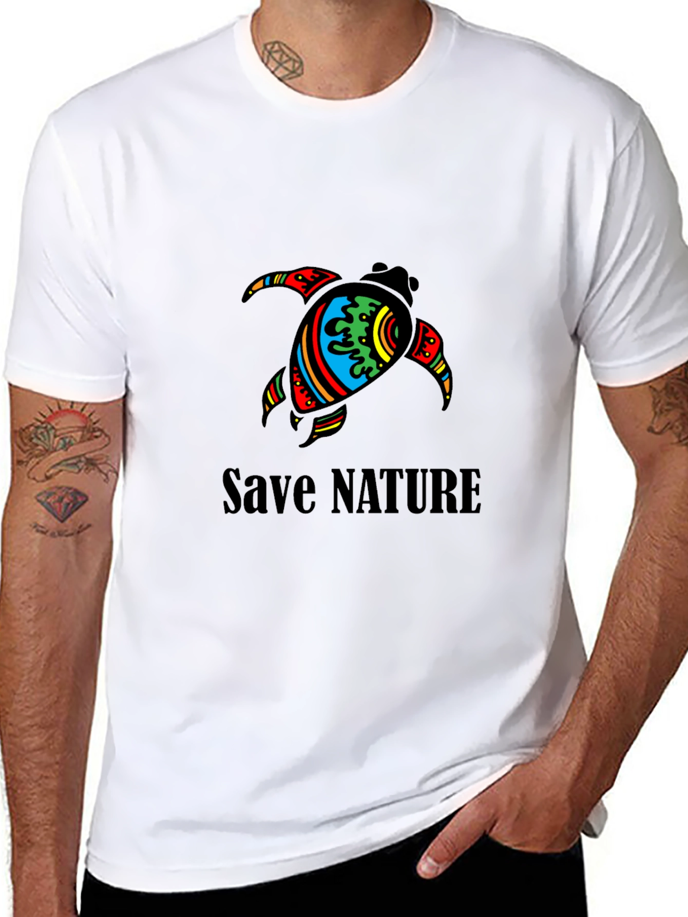 Save Nature Turtle Graphic Tee - Unisex Black T-Shirt