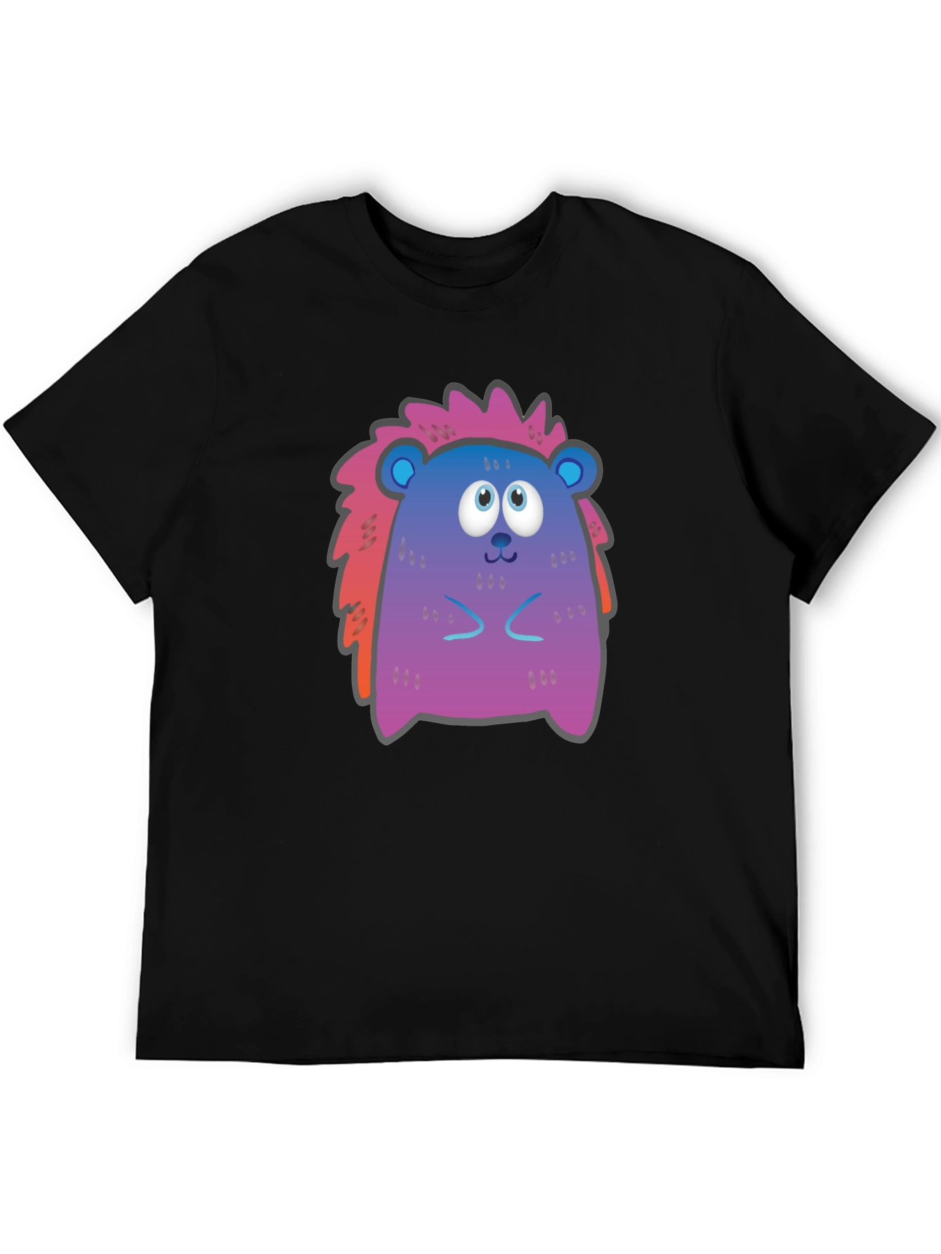 Cute Cartoon Hedgehog Black T-Shirt