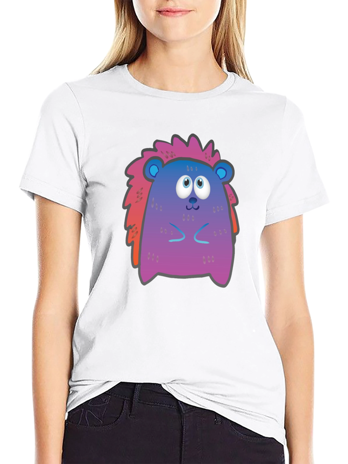 Cute Cartoon Hedgehog Black T-Shirt