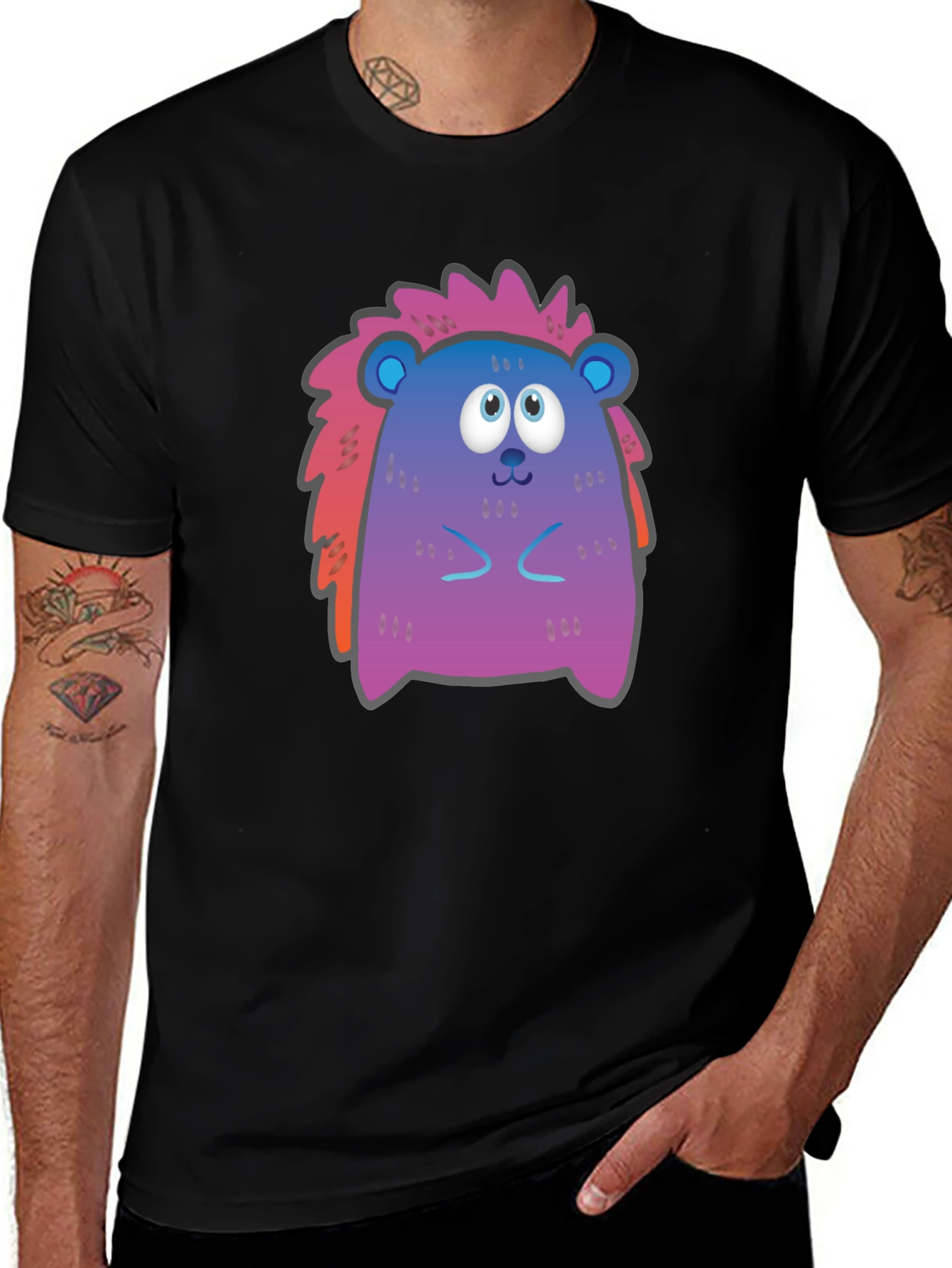 Cute Cartoon Hedgehog Black T-Shirt