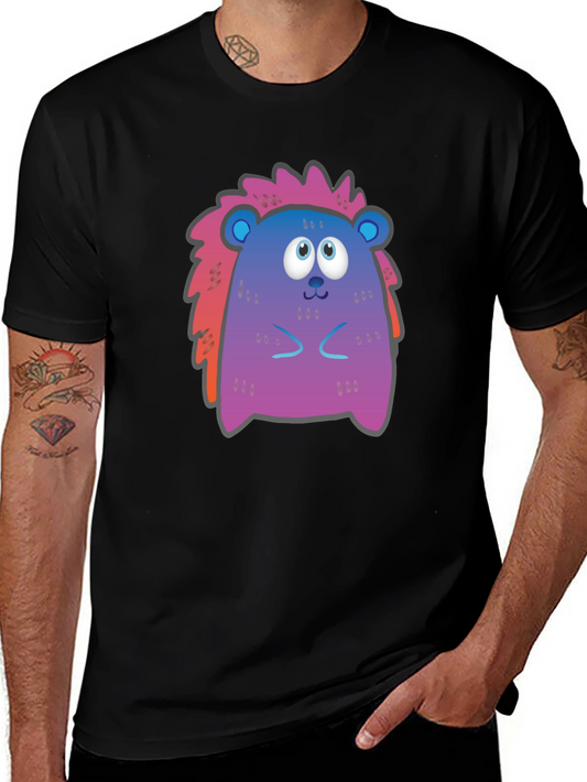 Cute Cartoon Hedgehog Black T-Shirt