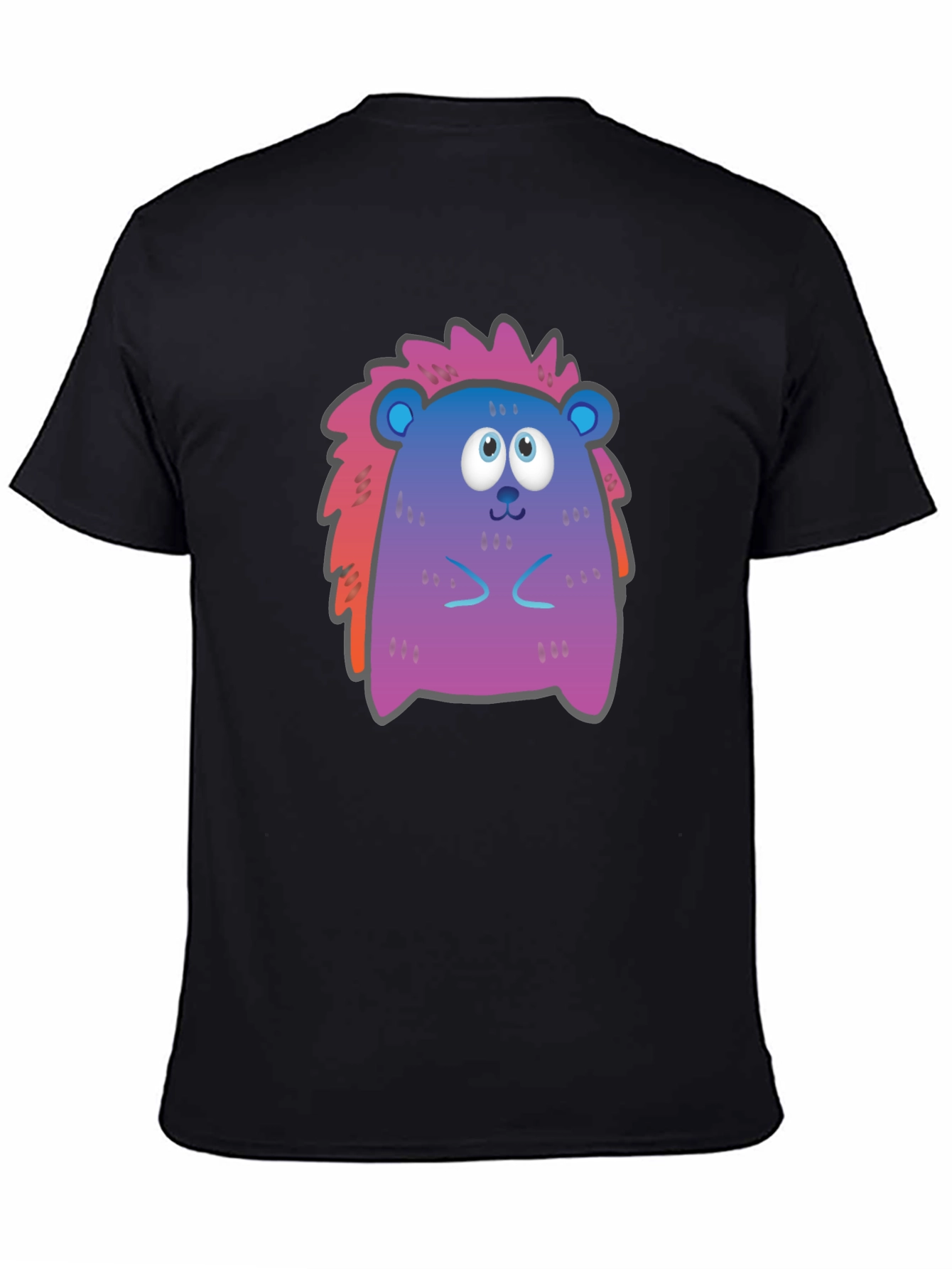 Cute Cartoon Hedgehog Black T-Shirt