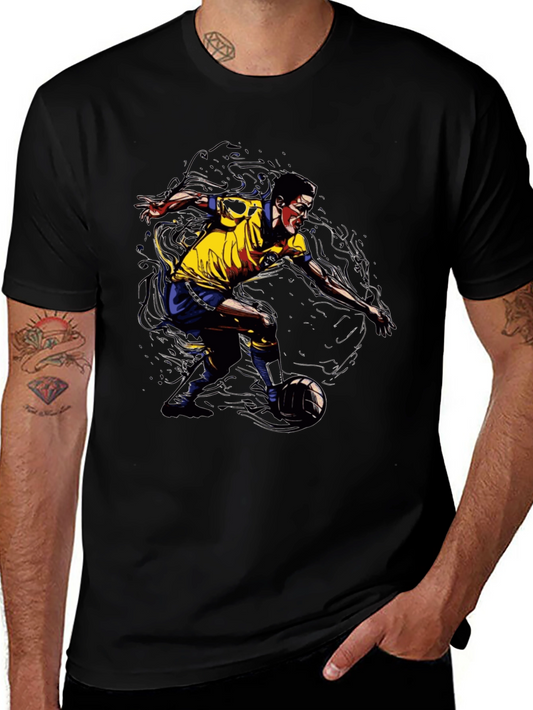 Soccer Player Graphic Tee - Black Cotton T-Shirt