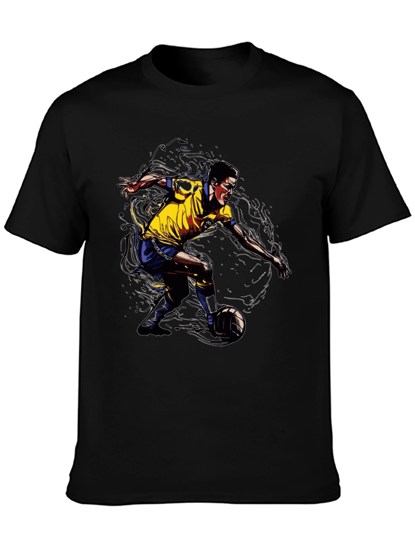 Soccer Player Graphic Tee - Black Cotton T-Shirt